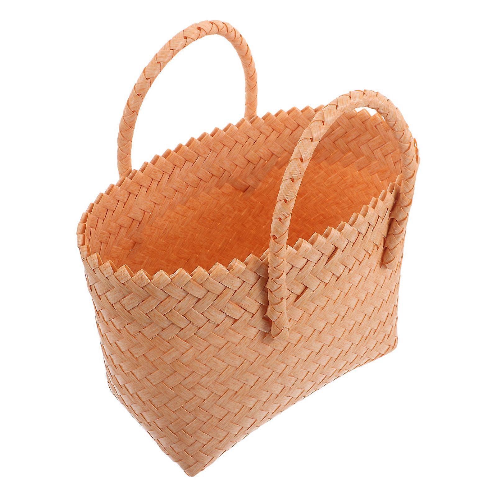 حقيبة حمل بلاستيكية منسوجة متينة للسفر الصيفي ، حقيبة يد واسعة للشاطئ والتسوق والاستخدام اليومي - تصميم خوص صناعي طازج ، خفيف الوزن ومتعدد الاستخدامات