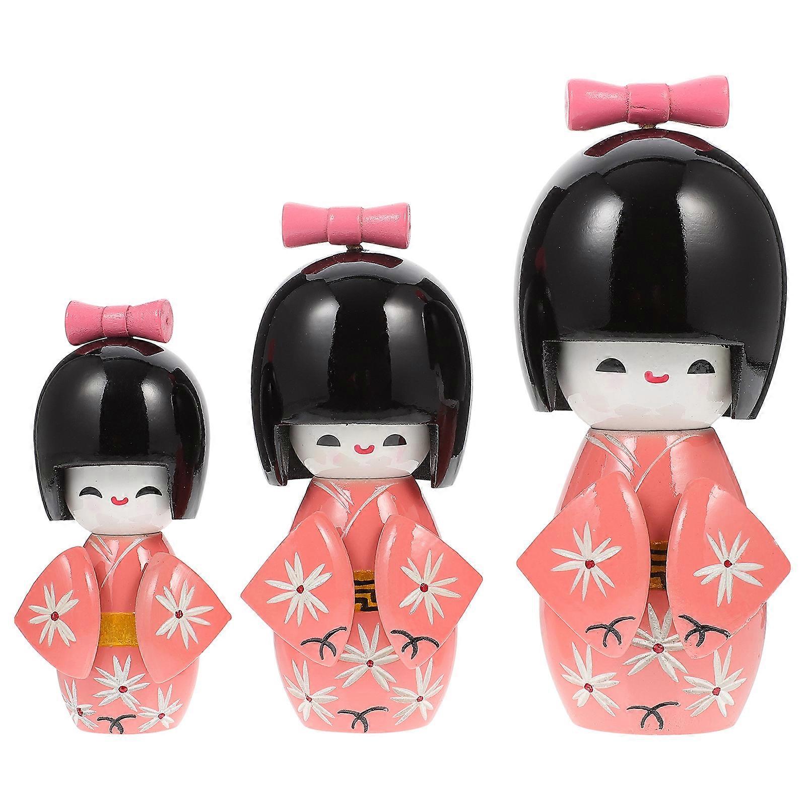 Wooden Kimono Doll Set – 3pcs Modern Japanese Decorative Ornaments for Home, Rooms, and Sushi Restaurants – Premium Craftsmanship