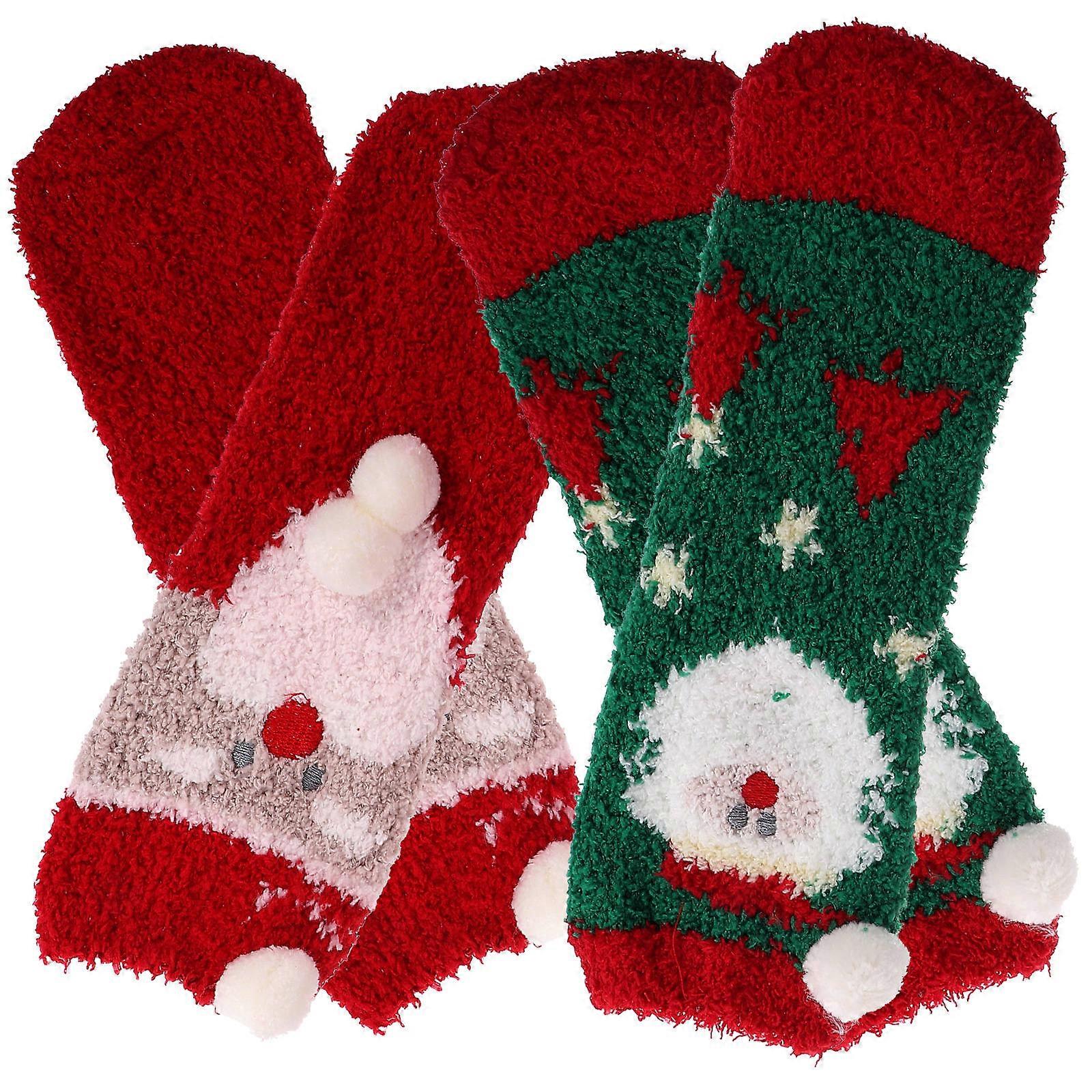 Thick Sleeping Socks For Children Christmas 2 Pairs Cartoon Design Elastic Ankle Design Warmth