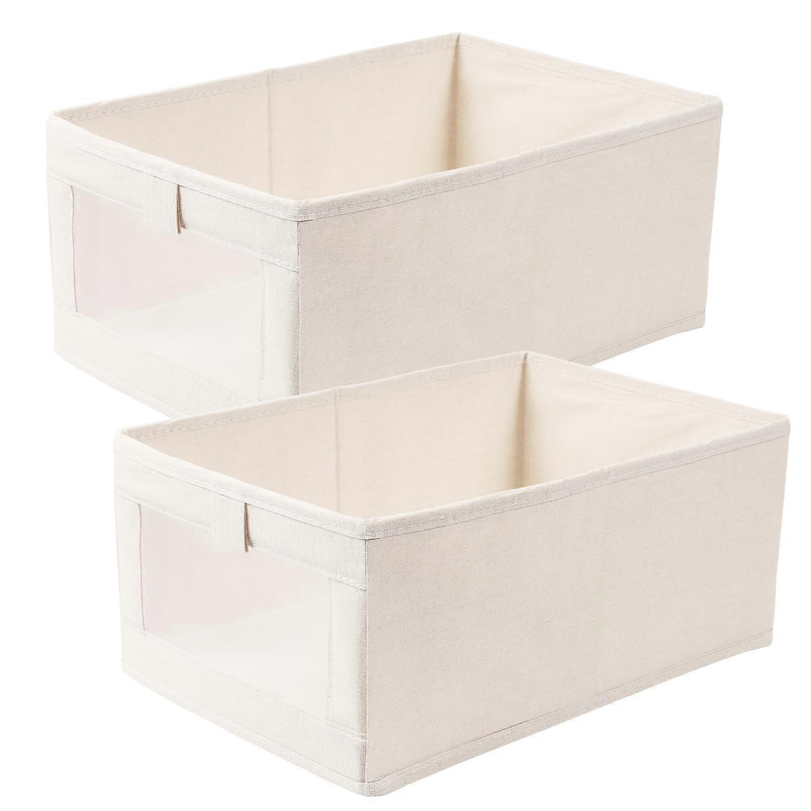 Storage Box Set of 2 with Transparent Window, 15x10x10 Inch Folding Organizer for Clothes and Toys in Wardrobe