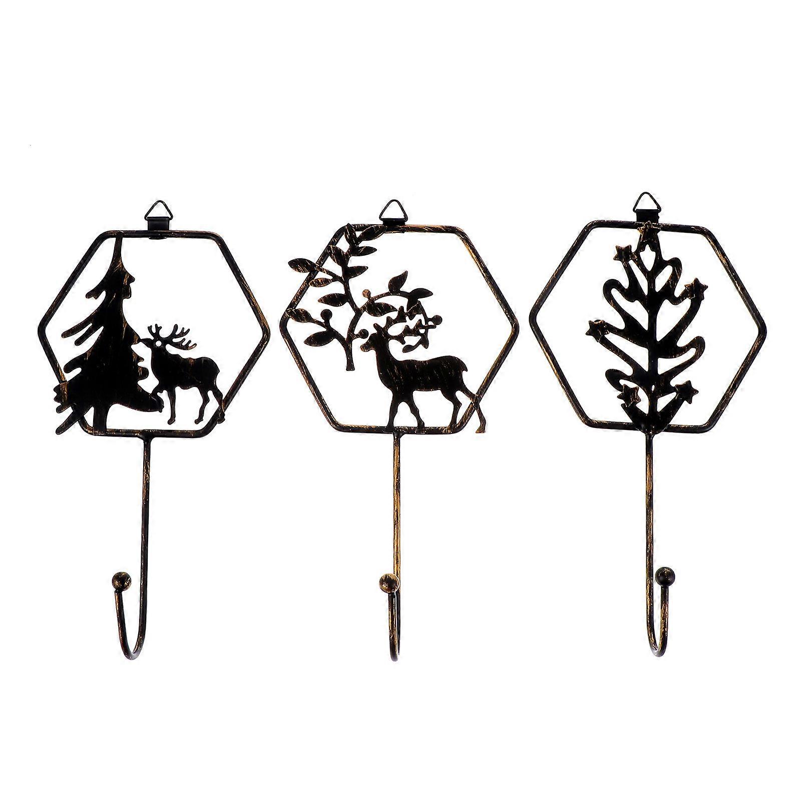 Wrought Iron Hooks Combined Antler and Christmas Tree Shape Christmas 3Pcs