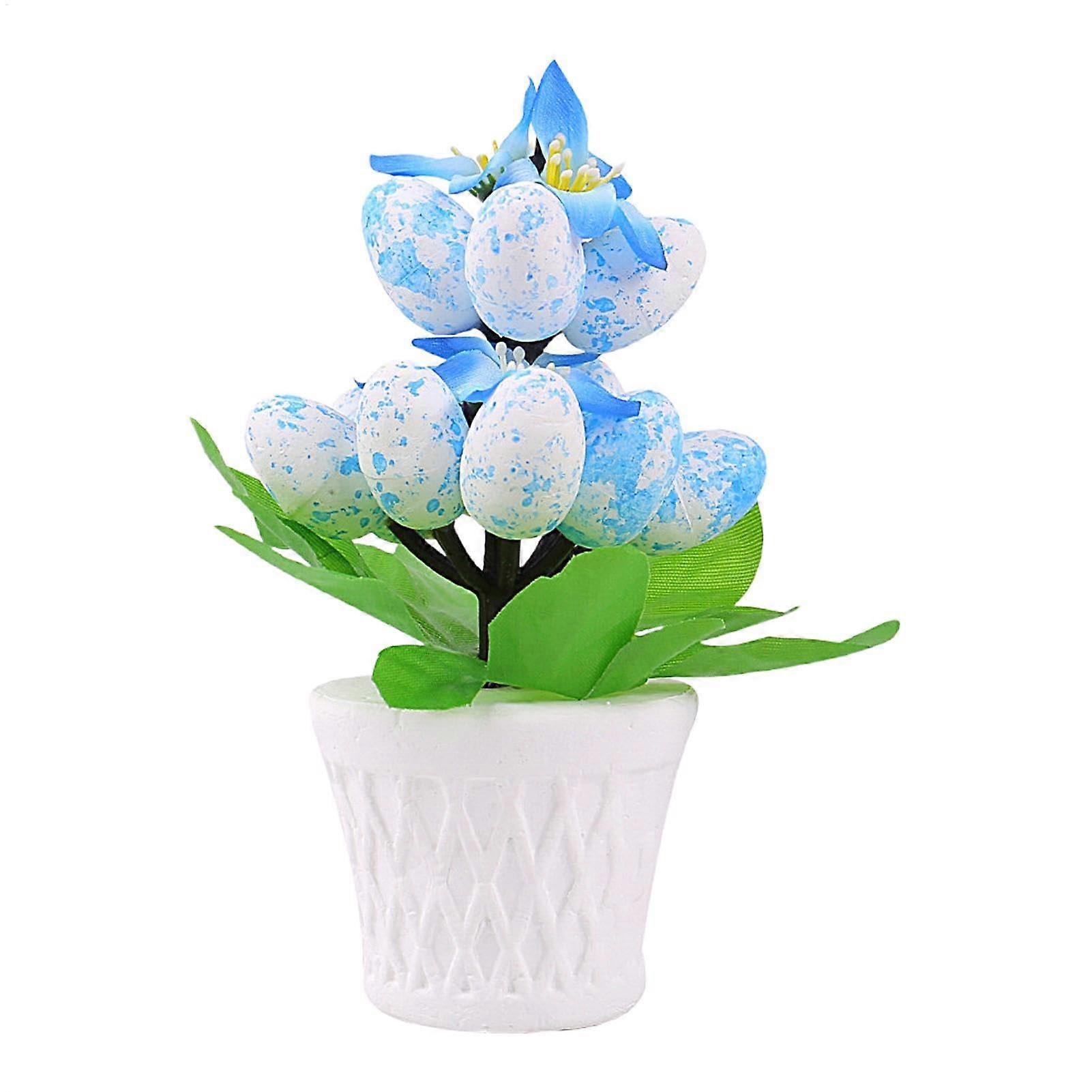 Easter Decoration Artificial Easter Eggs Flower Pot Table Decoration Simulated Easter Eggs Plant Pot Easter Tree Desktop Ornament Blue