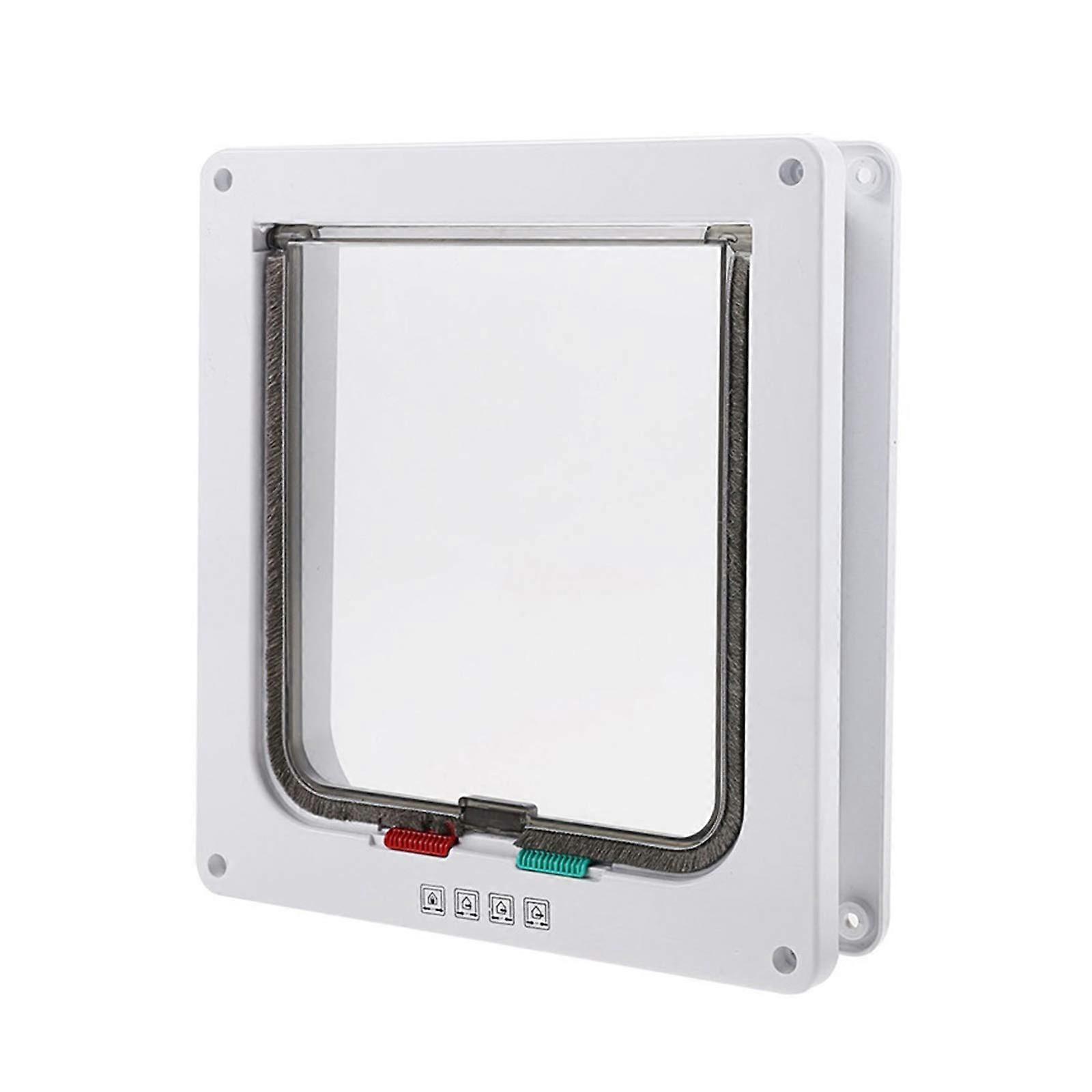 Cat Flaps / Pet Door, Windproof Flap Door with Adjustable Thickness for All Pets, with FourWay Lock and Quiet Brush, White