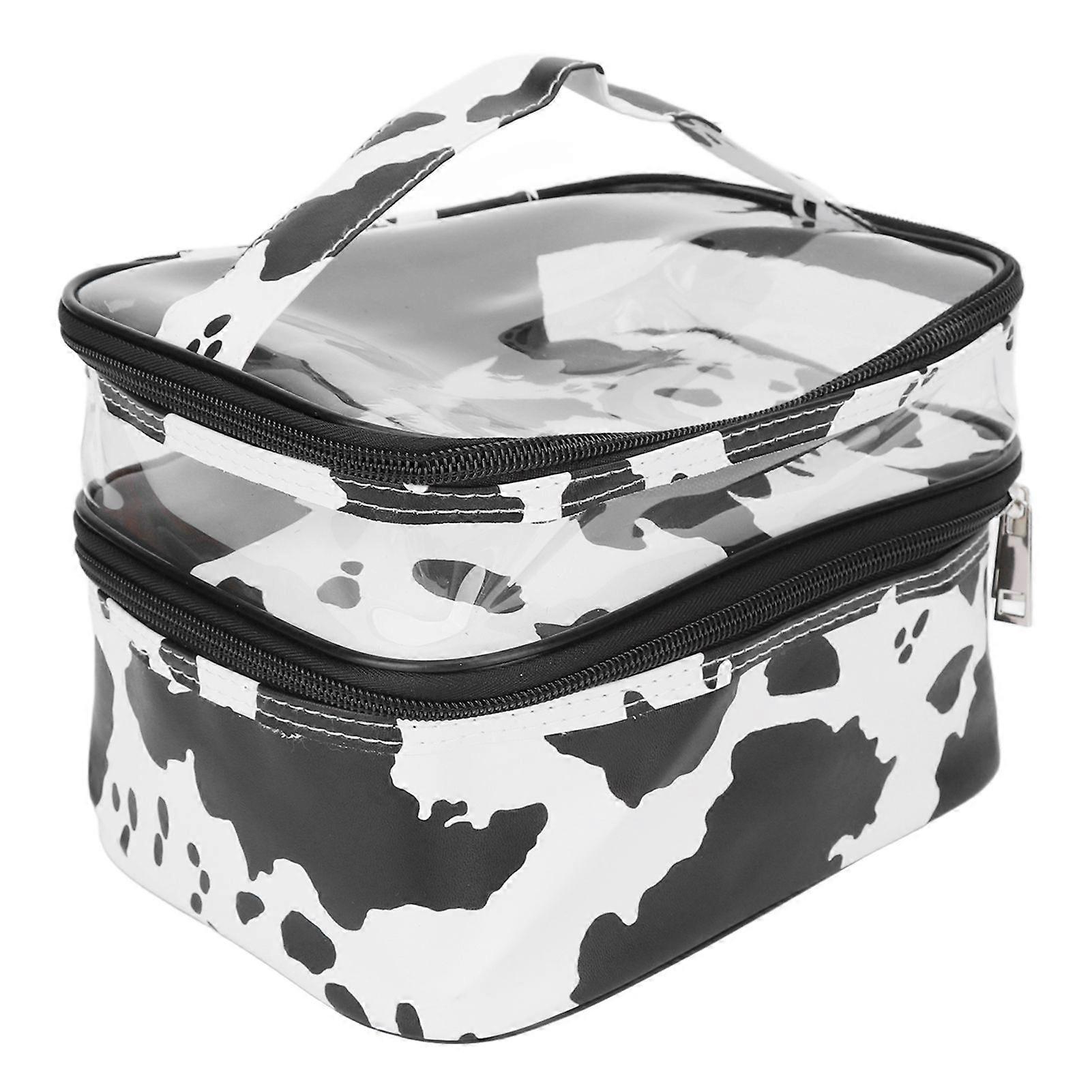 Cosmetic Bag Double Layer Large Capacity Cow Pattern Portable Multifunctional Storage BagYMMR)