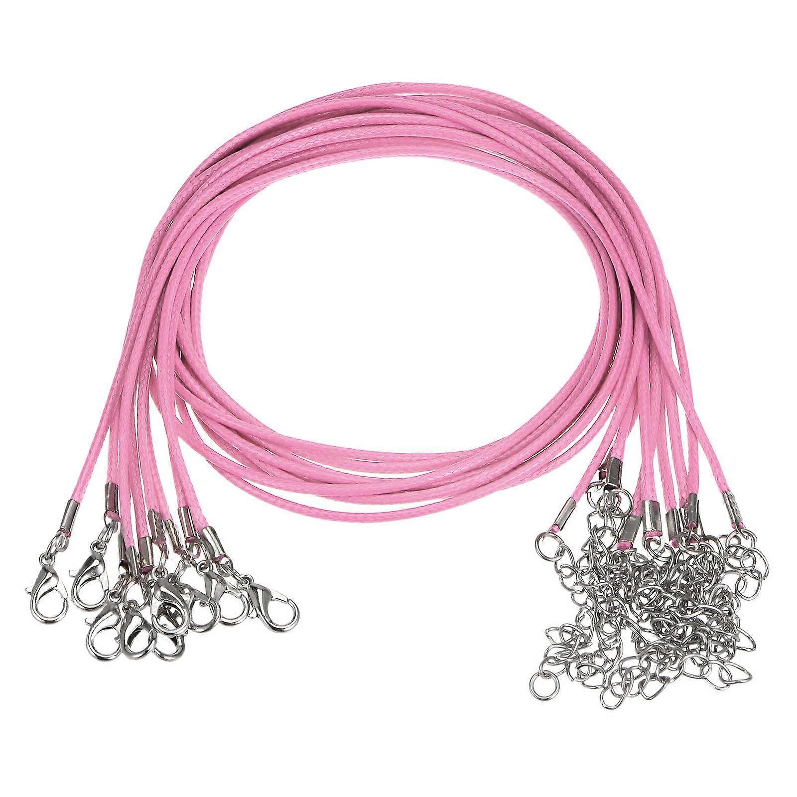 Waxed Necklace Cord 16' 1.5mm with Clasp for Pendants Bracelets Pack of 10 Pink