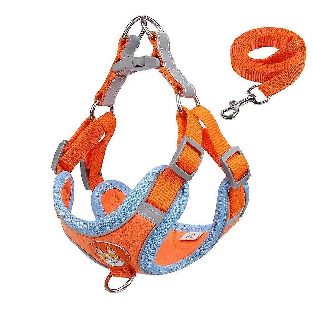 Dog Harness with Leash, Soft Suede Reflective Adjustable No Pull Small Dog Harness for Extra Small Medium Dogs (XL, Orange)