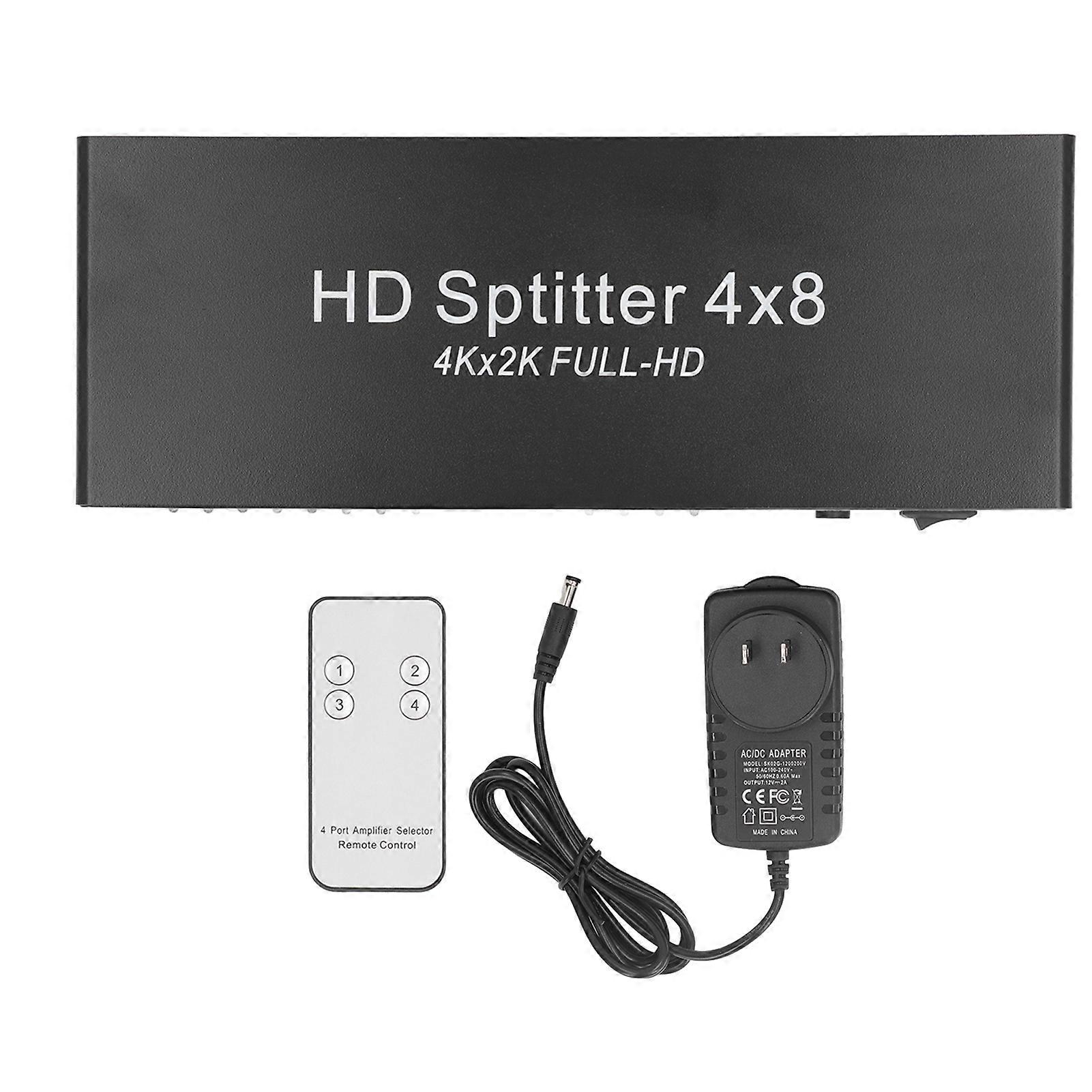 4K HD Multimedia Interface Splitter 4 In 8 Out with Remote, High Compatibility, US Plug