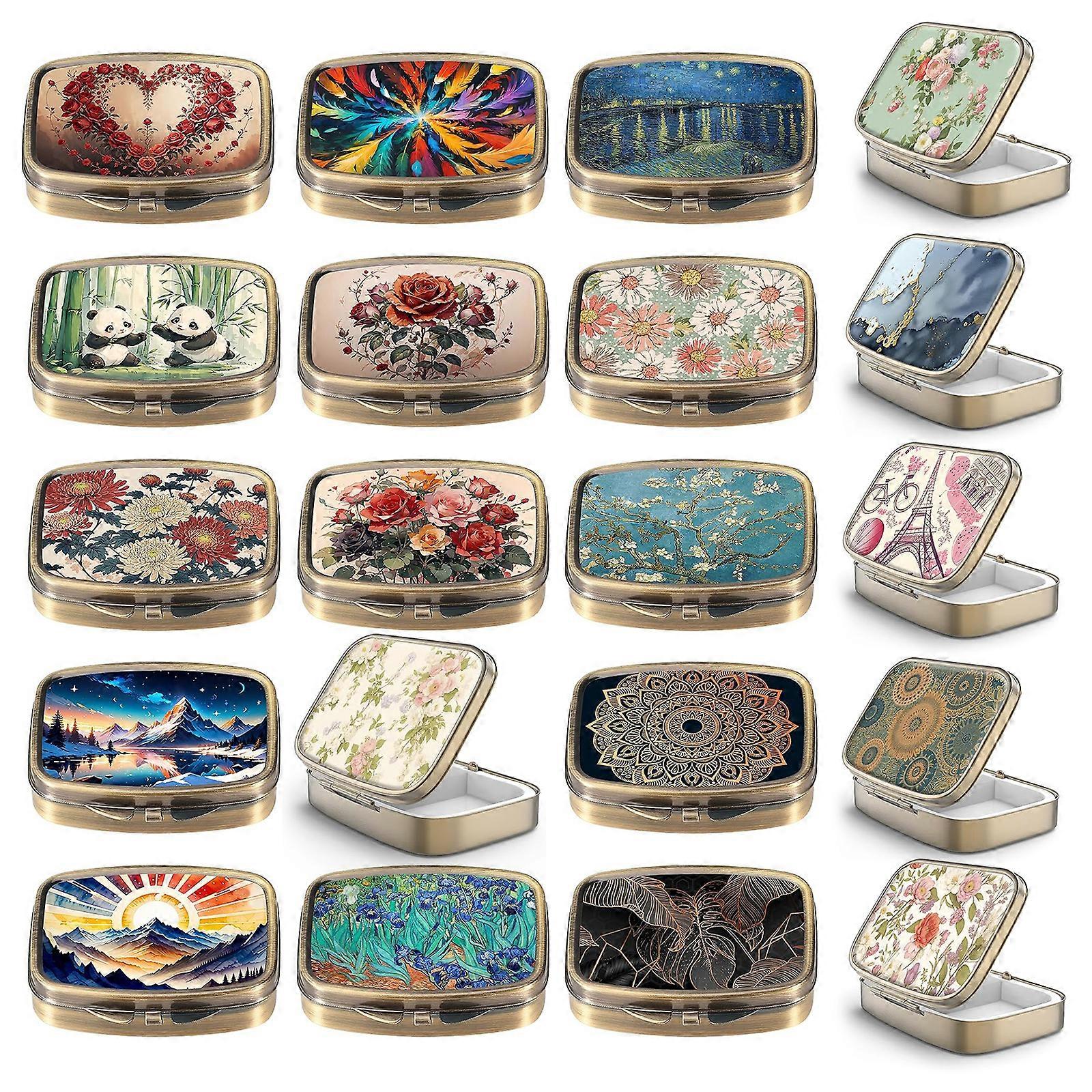 20pcs Multipurpose Metal Pills Case Collection Storage Box With Acrylichot Prints For Organizing Pills Spices Earrings Multicolor