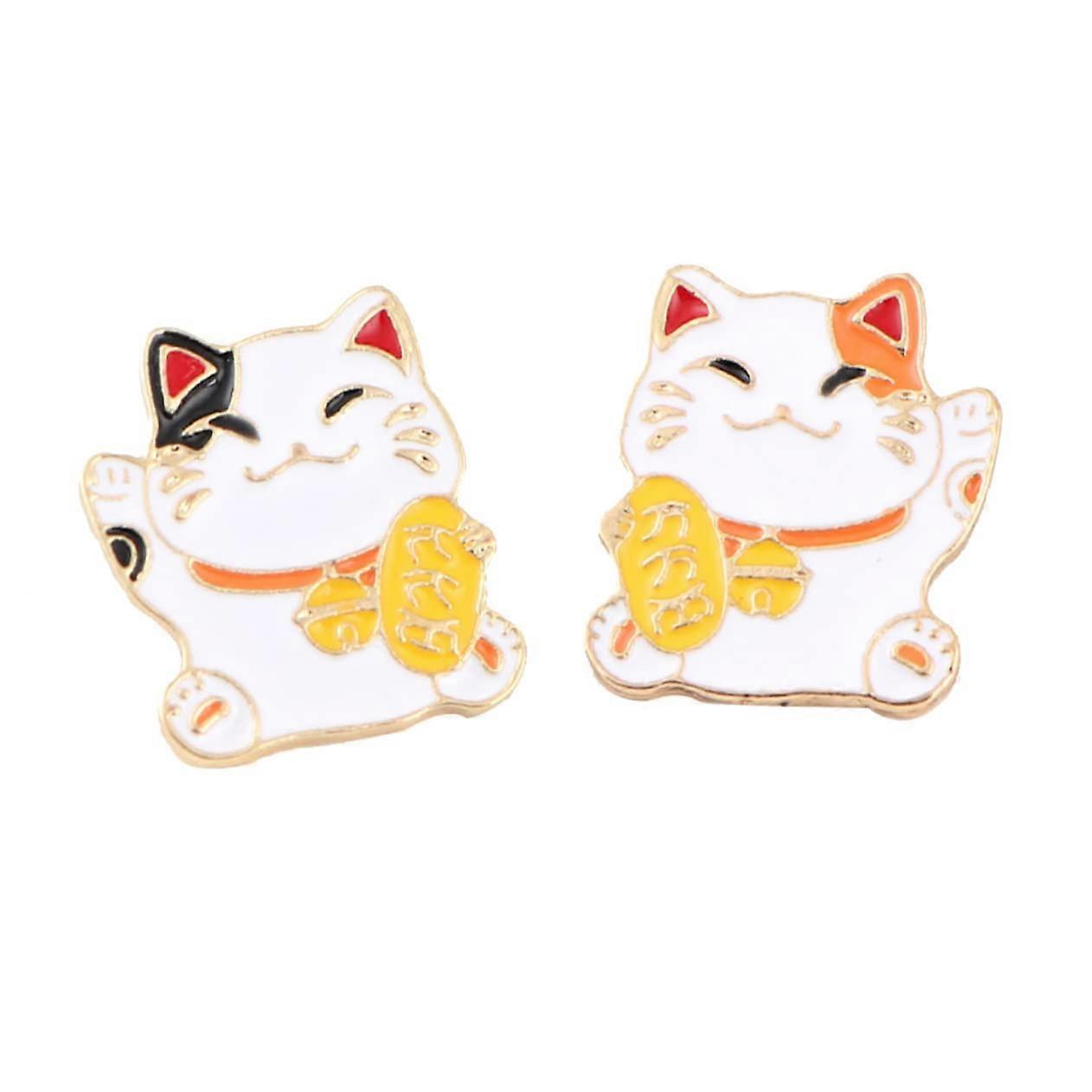 Cartoon Glückskatzen Brooch Set - 2 Mini Cat Pins for Festivals, New Year, and Fashion Accessories in Colorful Design