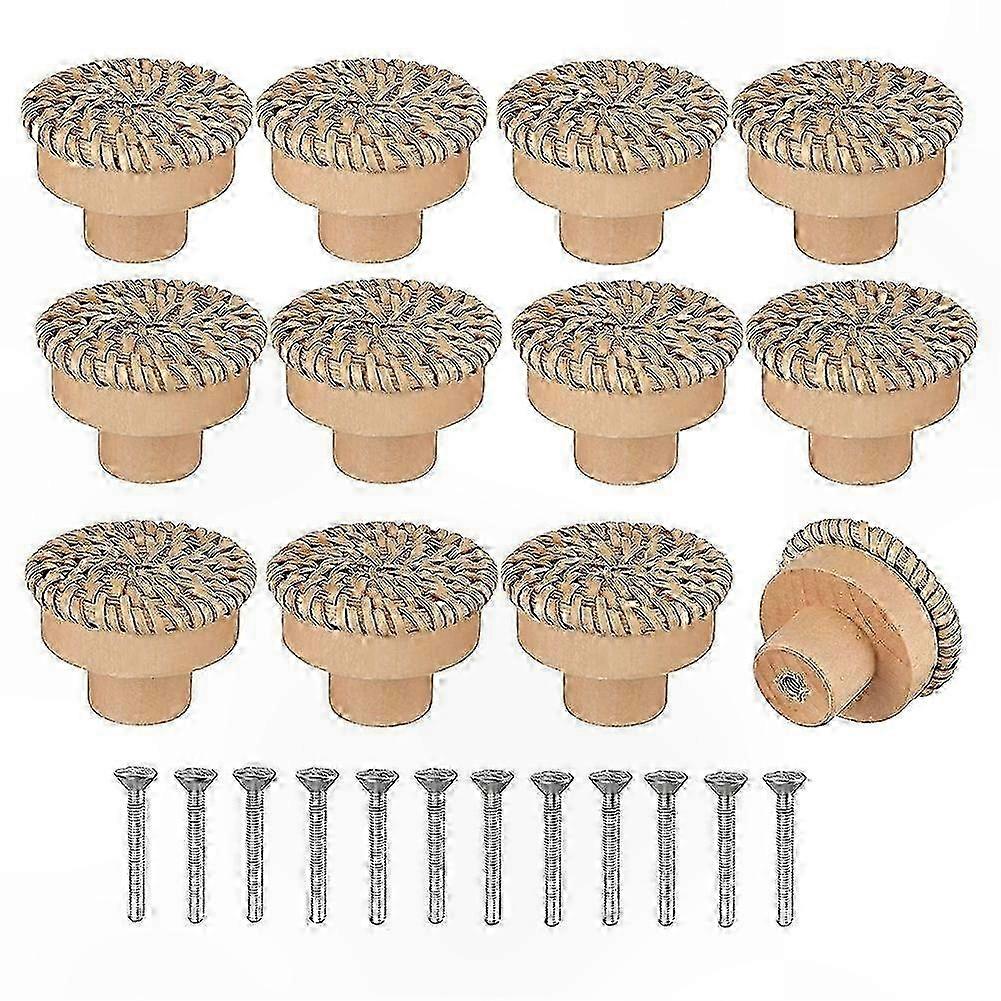 Handcrafted Wicker Drawer Pulls with Screws for Boho Style Furniture升级改造后的内容:Handmade Rattan Cabinet Knobs with Screws for Bohemian Decor