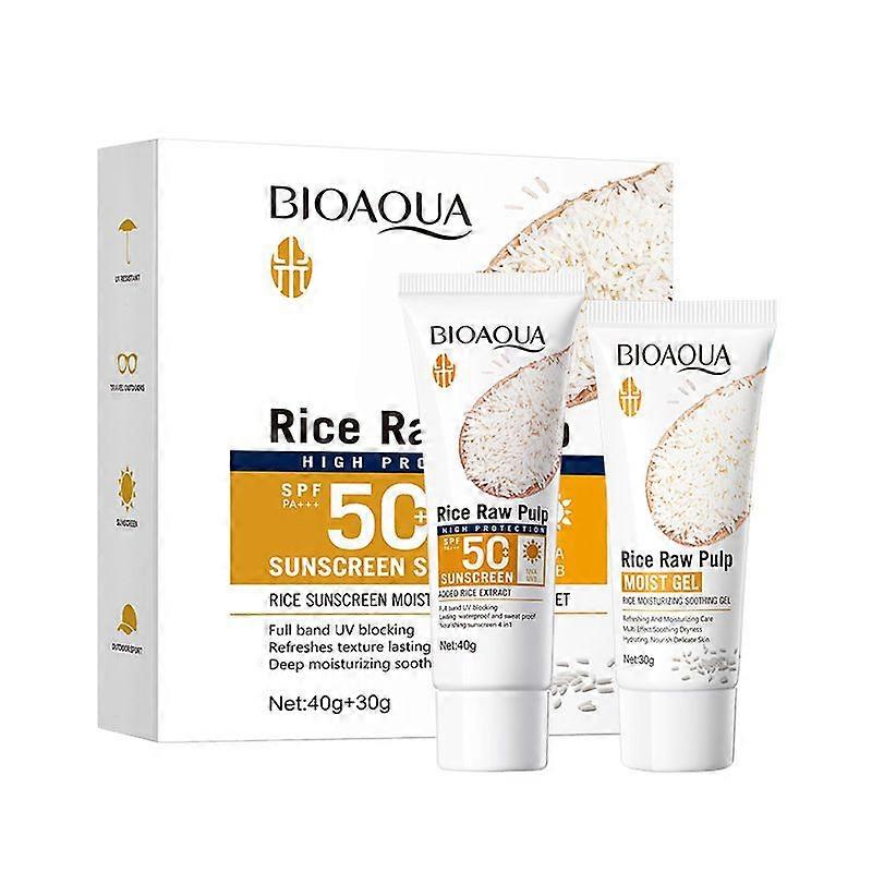 Rice Sunscreen SPF 50+ & Rice Moisturizing Soohting Gel, Waterproof & Non-Greasy Sunscreen, UVA&UVB Protection Sunscreen for Protects & Brightens Skin