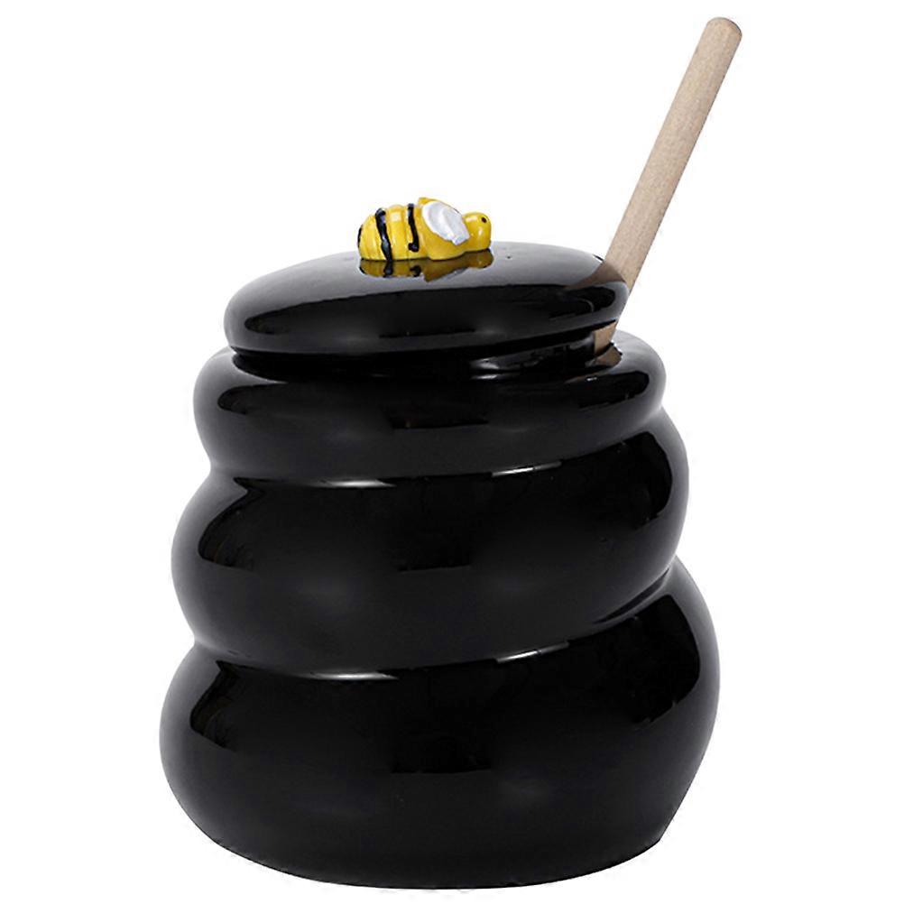 Black Ceramic Honey Jar with Lid for Decor Keeps Easy to Store 7 oz