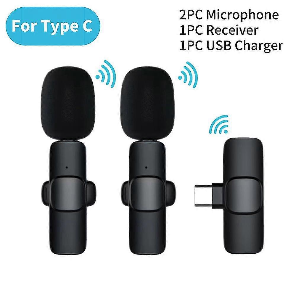 Wireless Lavalier Microphone 1 Audio Receiver + 2 Mic for Gaming, Vlogging, Live Streaming, Compatible with Phone Type-C Plug-and-Play