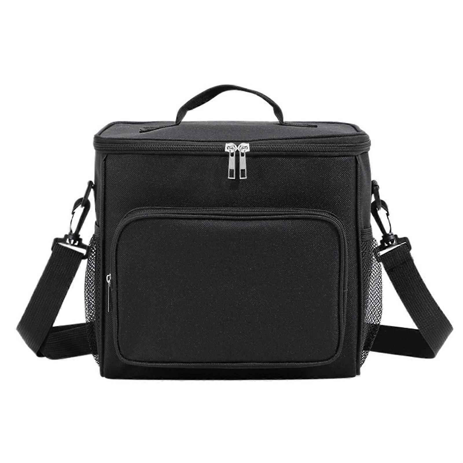Insulated lunch bag, picnic crossbody bag with large capacity and handle, lunchbox bag (Black)