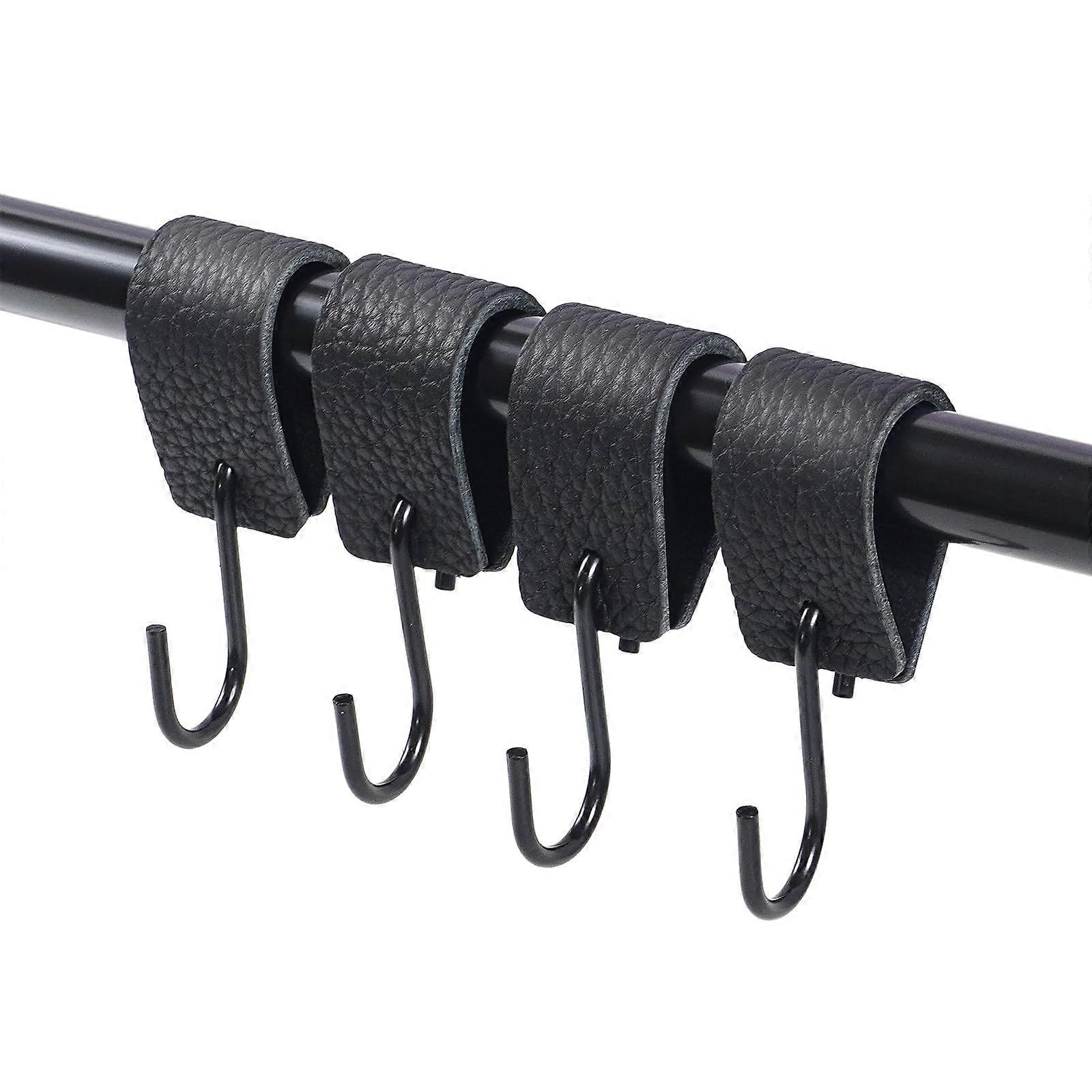 S Hook for Hanging, Black with Leather Loop (Pack of 12) S HOOK12PCS