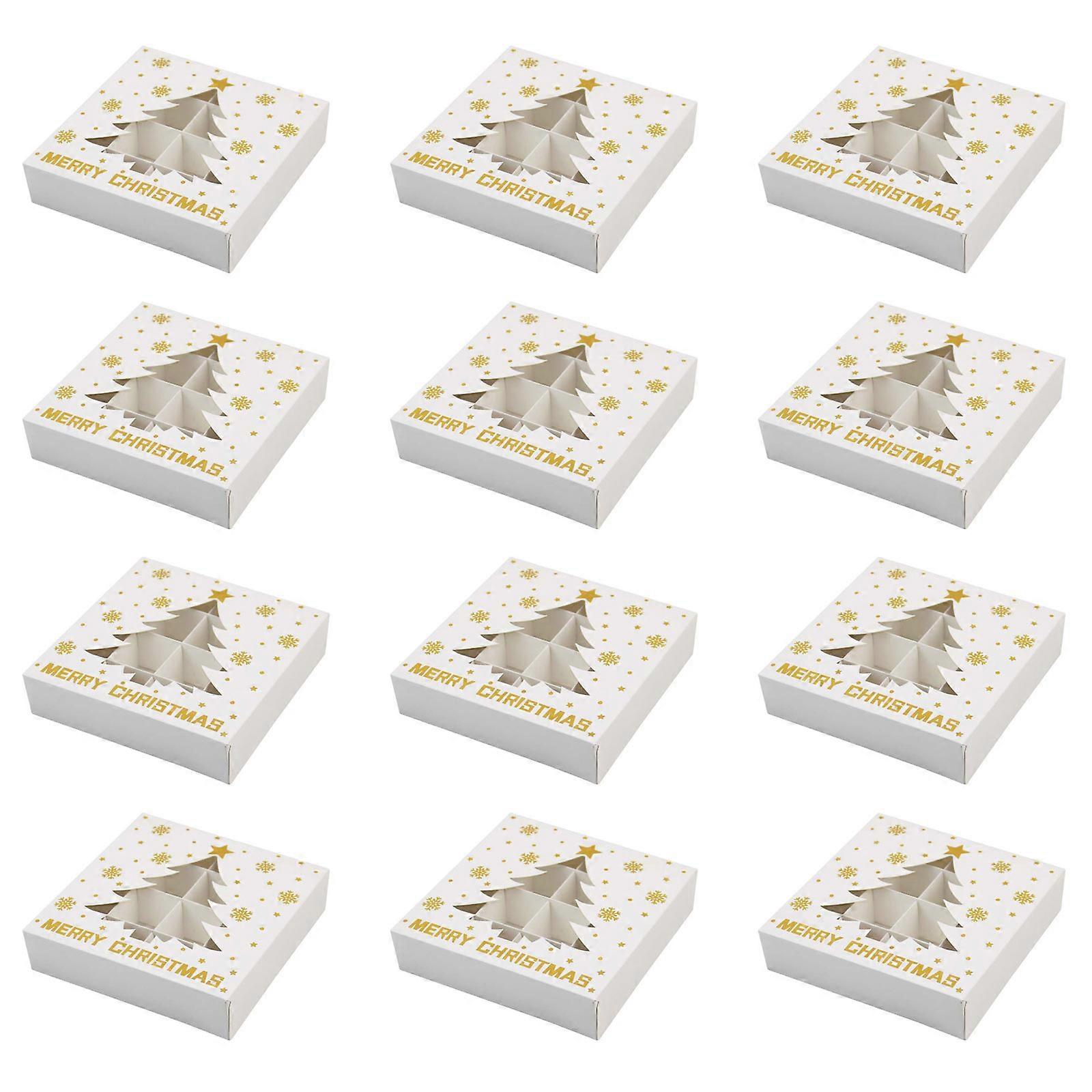 12Pcs Christmas Chocolate Box 12 Compartments Treat Boxes Festival Cookie Candy Packaging Boxes for Parties and Event Multicolor