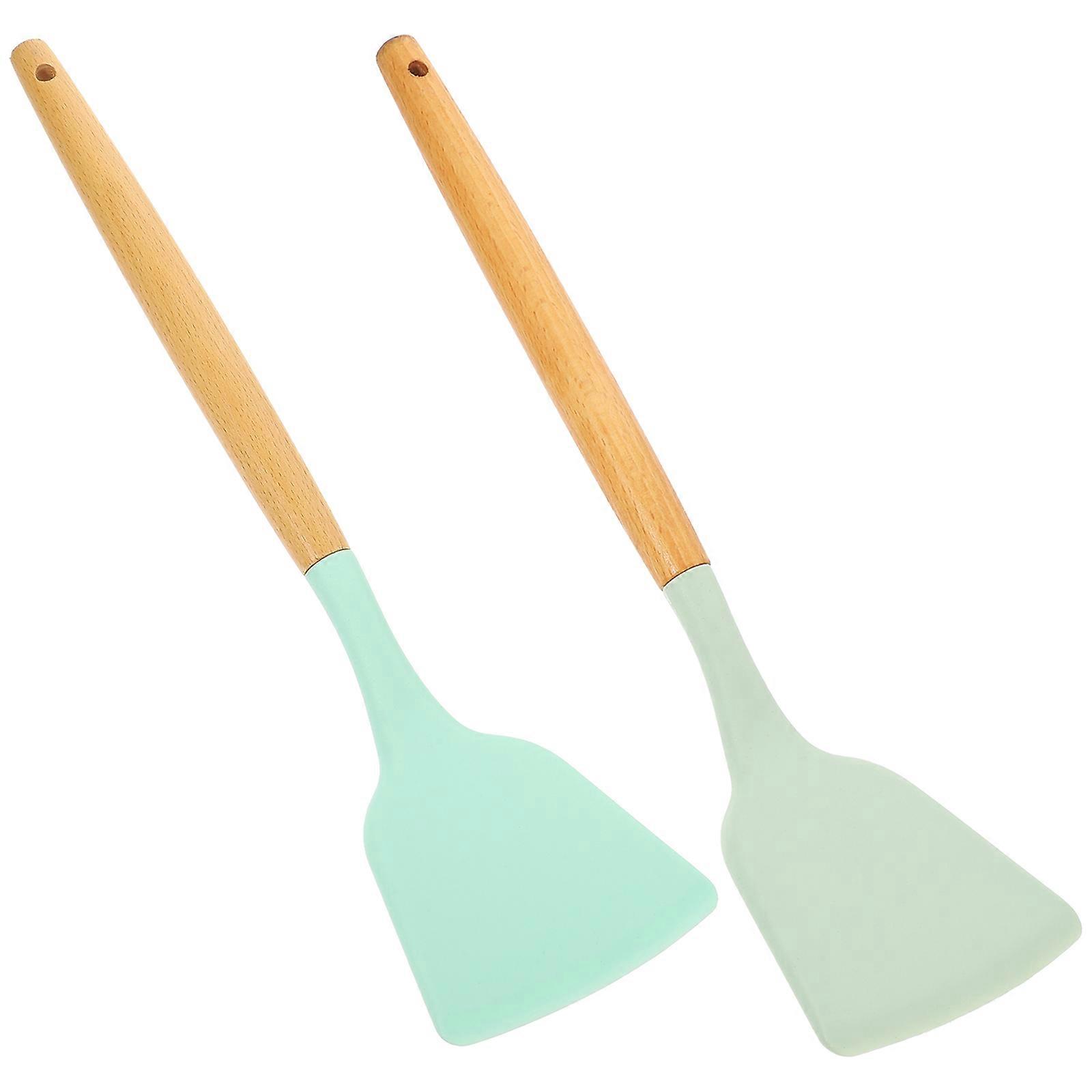 Kitchen Cooking Spatula Scratch Resistant Wood and Silicone Material Restaurant Use 32X8X2CM 2Pcs