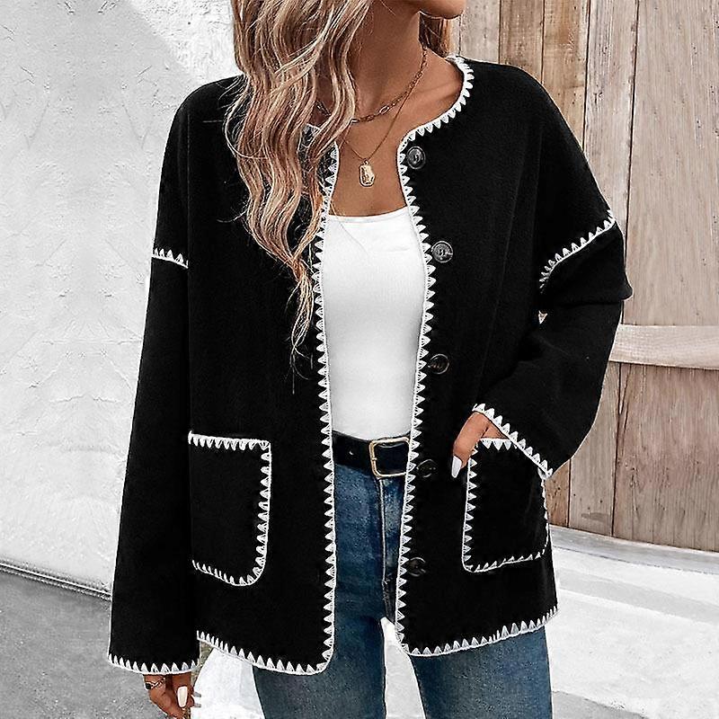 Autumn and Winter Women's Loose Colour Blocking Rocker Jacket