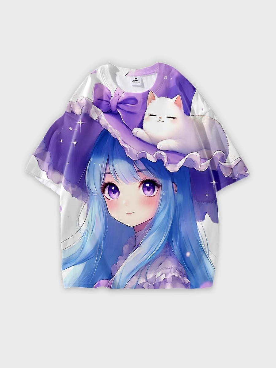 T-shirt round neck book Characters Pattern loose short sleeve P1106