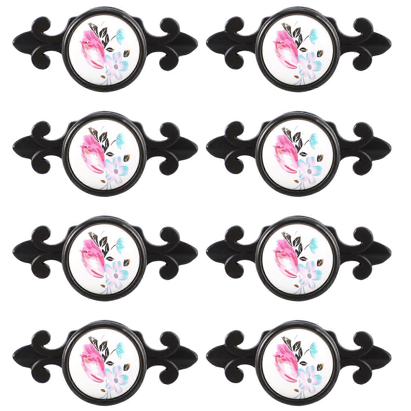 8Pcs Antique Ceramic Printing Door Knobs For Home Decoration With Simple Design And Durable Material