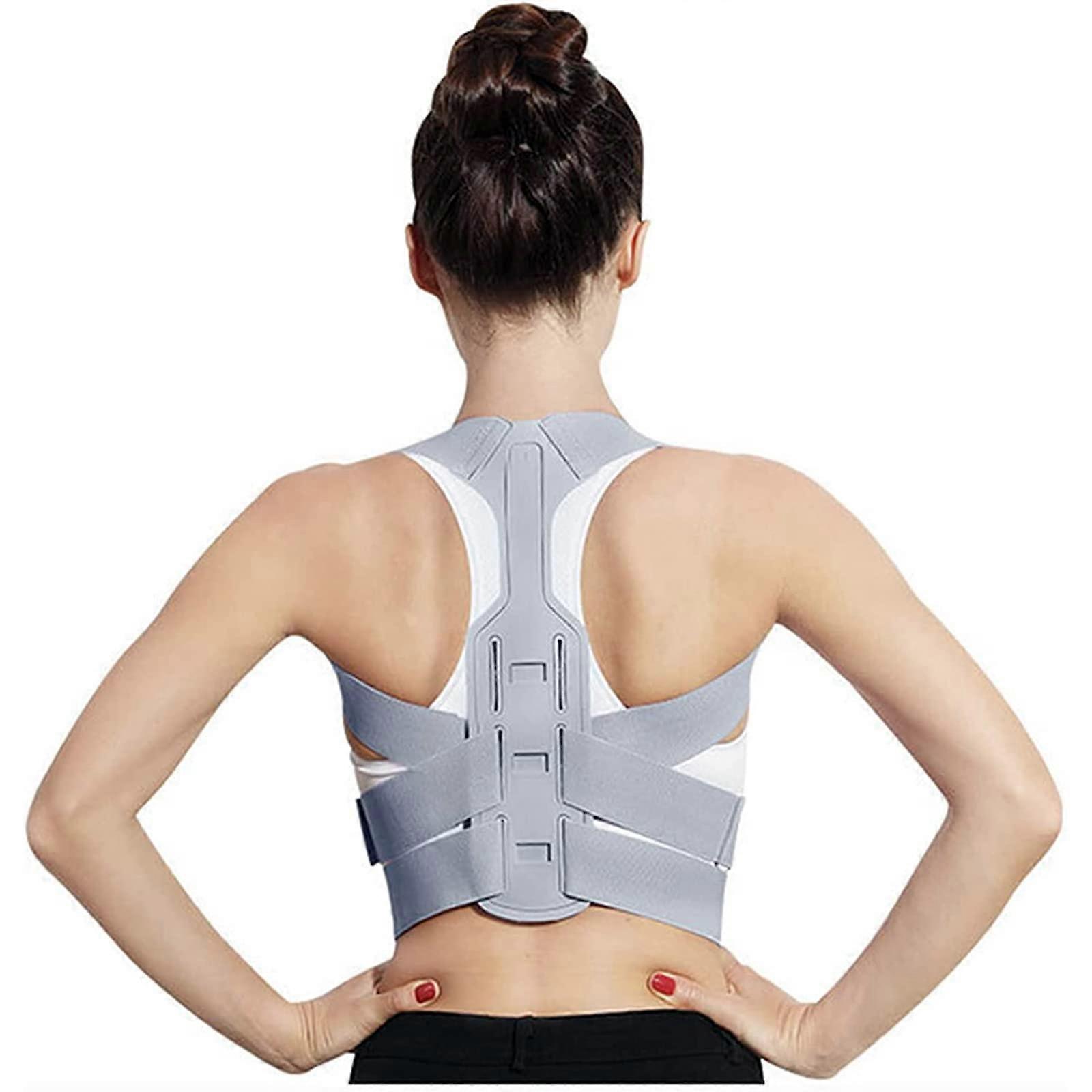 Brace Support Belt Adjustable Back Posture Corrector for Clavicle, Lumbar Spine, and Shoulder Support, Grey, Size M