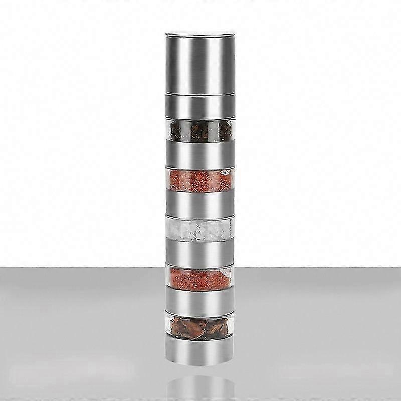 Mini Spice Jars with Grinder - 5 Transparent Bottles for Pepper, Salt & Spices - Portable for BBQ, Travel & Picnic