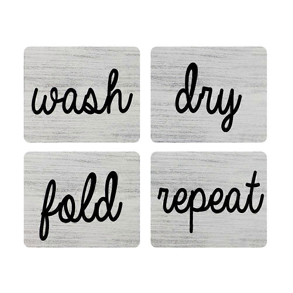 Laundry Sign Decor Wall Display 4Pcs Light Grey Wood Rectangular Shape Homeowners Laundry Accessories