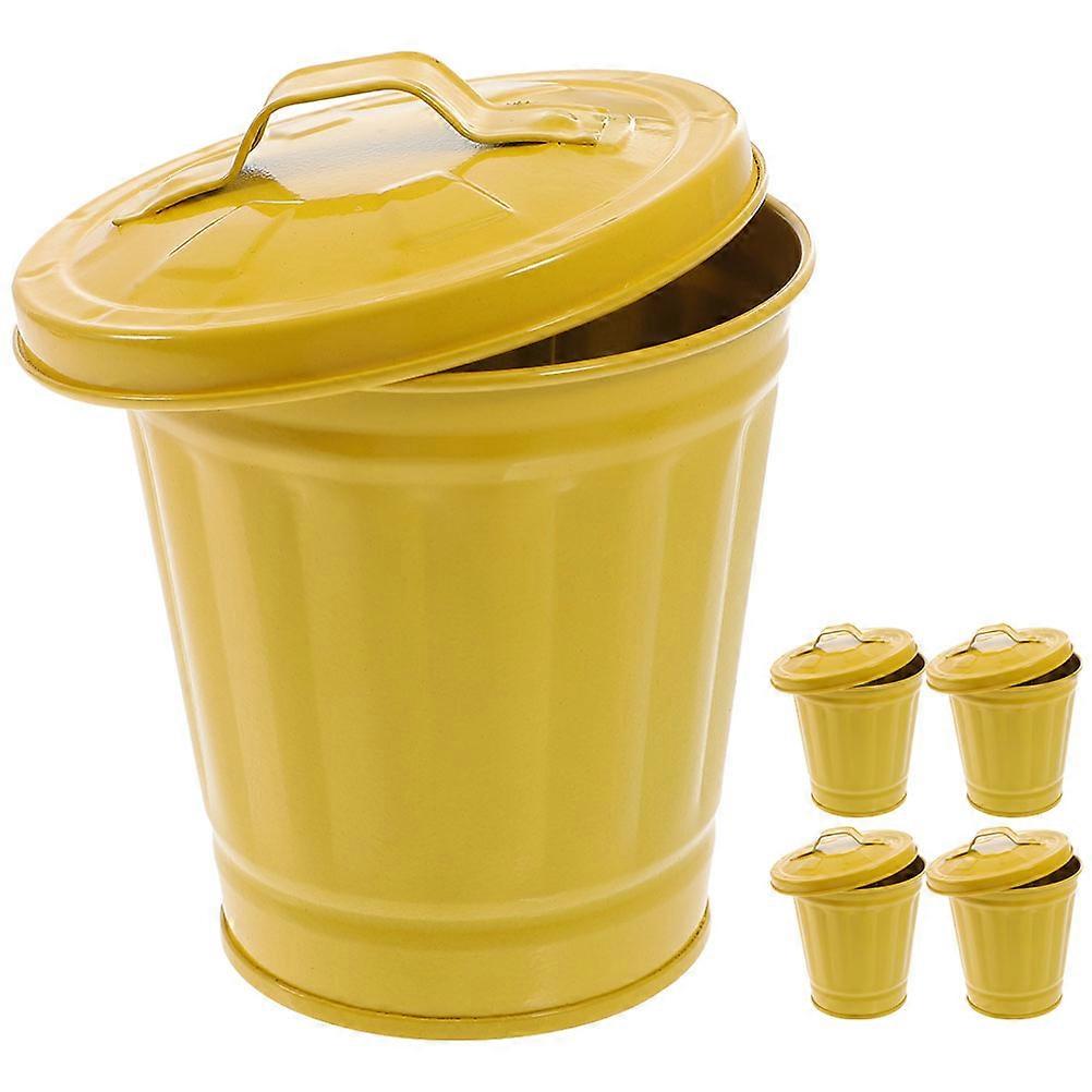 Mini Trash Can for Desktop Use Simple and Decorative Yellow Galvanized Iron 5 Pieces
