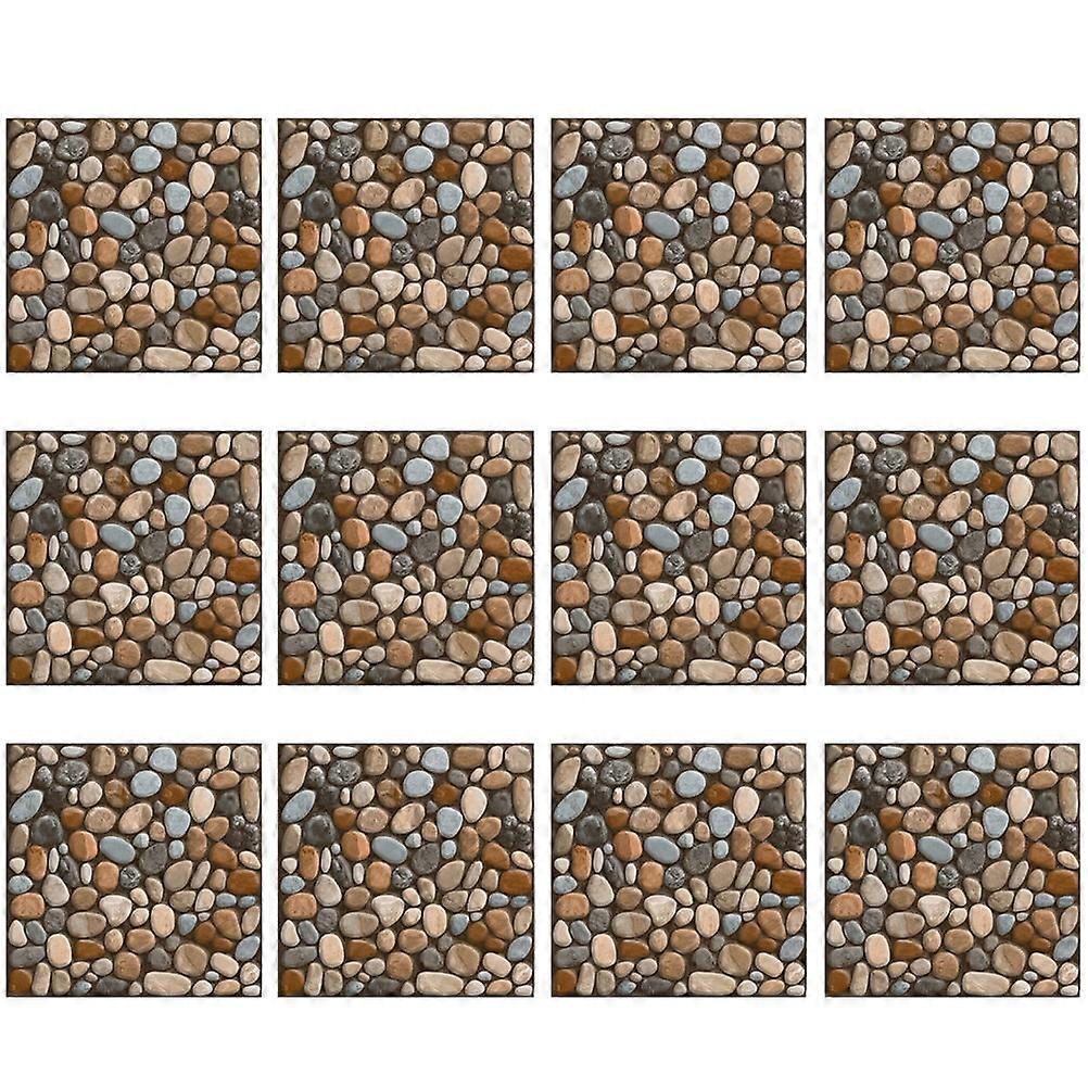 Kitchen Wallpaper Waterproof Self Adhesive Brown Retro Simulation Cobblestone Tiles 20Pcs