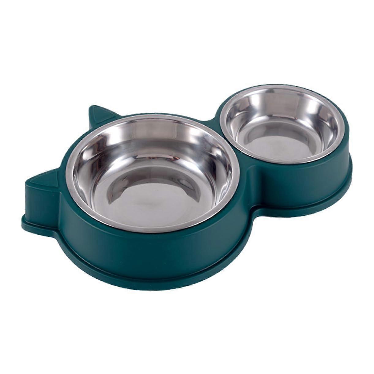Double Pet Bowl Set for Cat Feeding - Cat Food Dispenser and Water Bowl in Cat Ear Shape, Durable Plastic, 2-in-1 Design