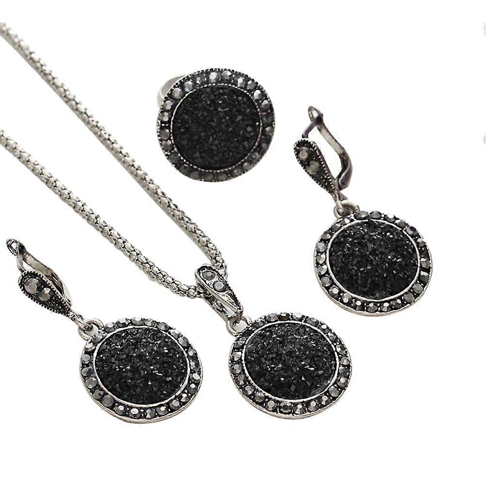 Glamorous Necklace Set, Rhinestone Pendant with Matching Earrings and Ring