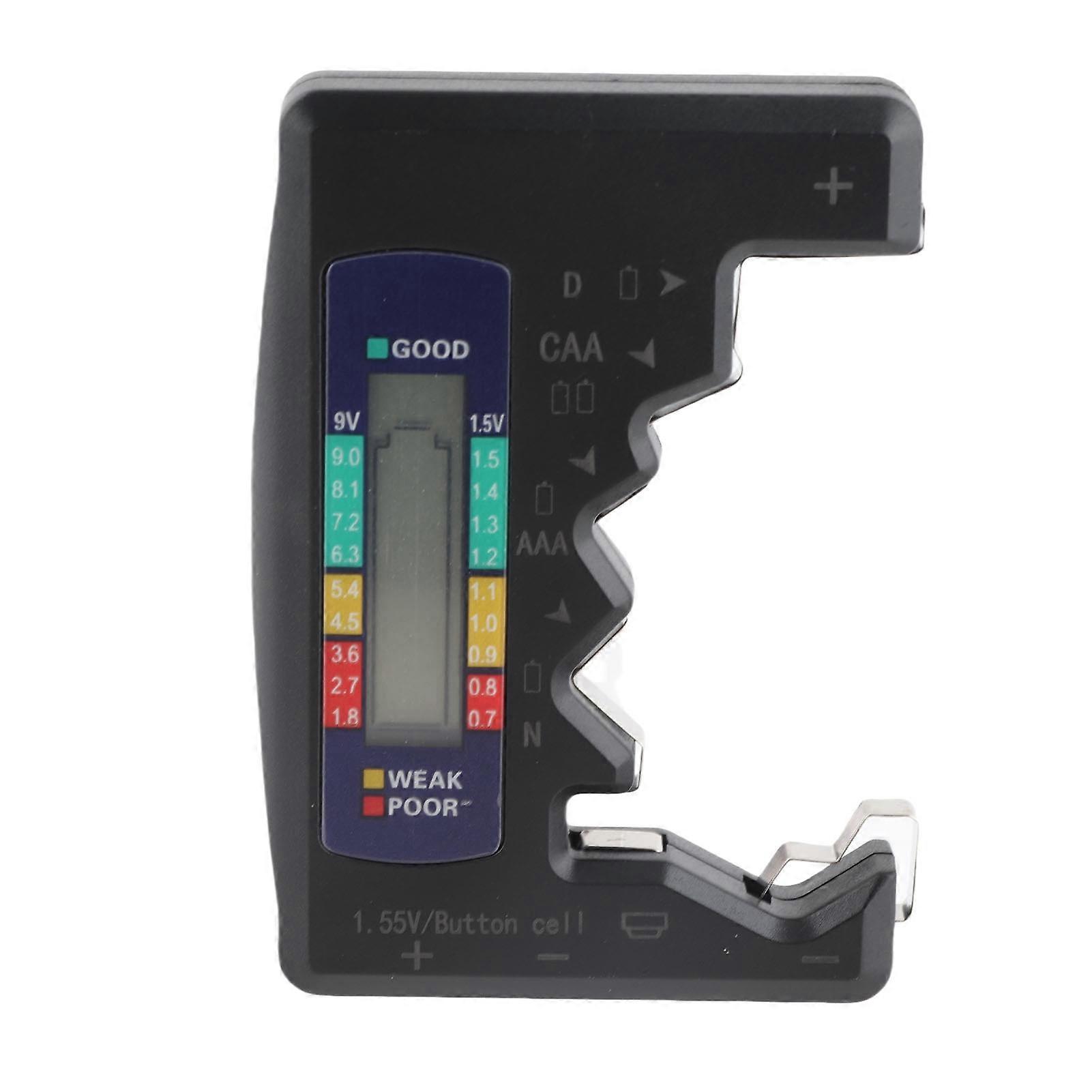 Digital Battery Capacity Gauge Tester Universal D C N AAA AA 9V 1.5V Button Cell Analyzer Black