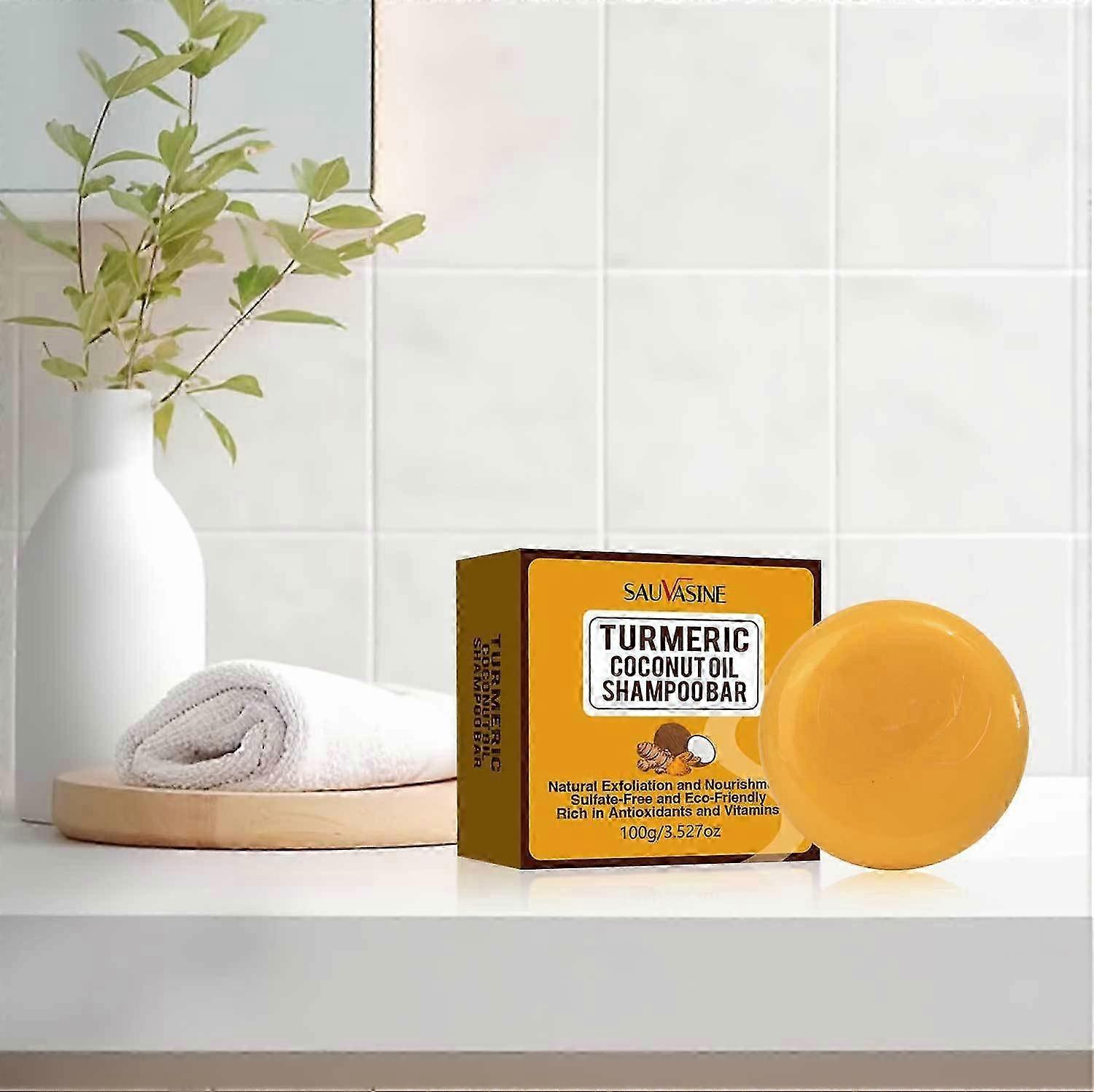 Turmeric Coconut Oil Shampoo Soap, Deep Cleansing, Nourishing, Moisturizing and Volumizing for Hair 