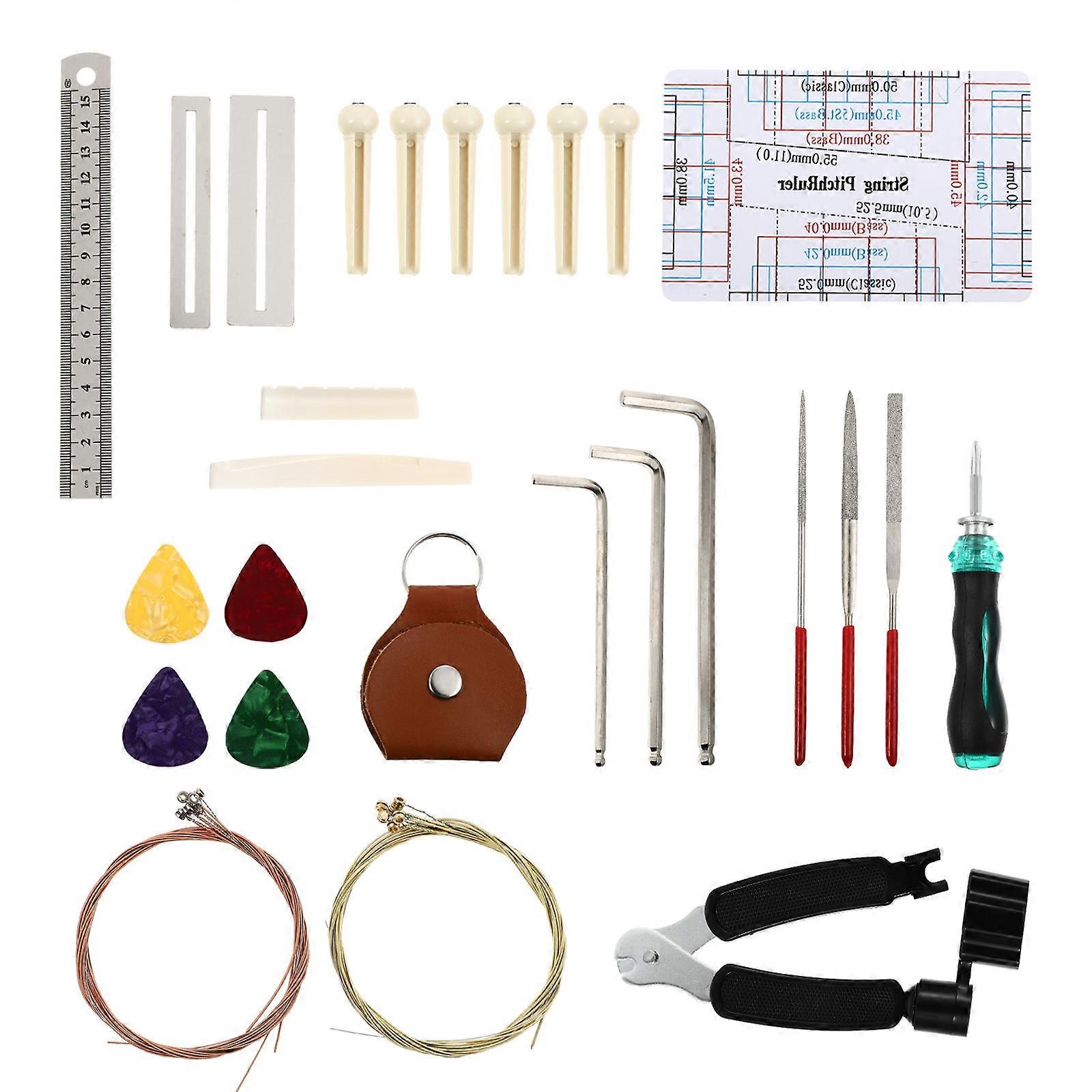 Assorted Color Guitar Accessories Kit 37Pcs For Guitar Maintenance And Repair Work 21X10X5CM String Changing Tools