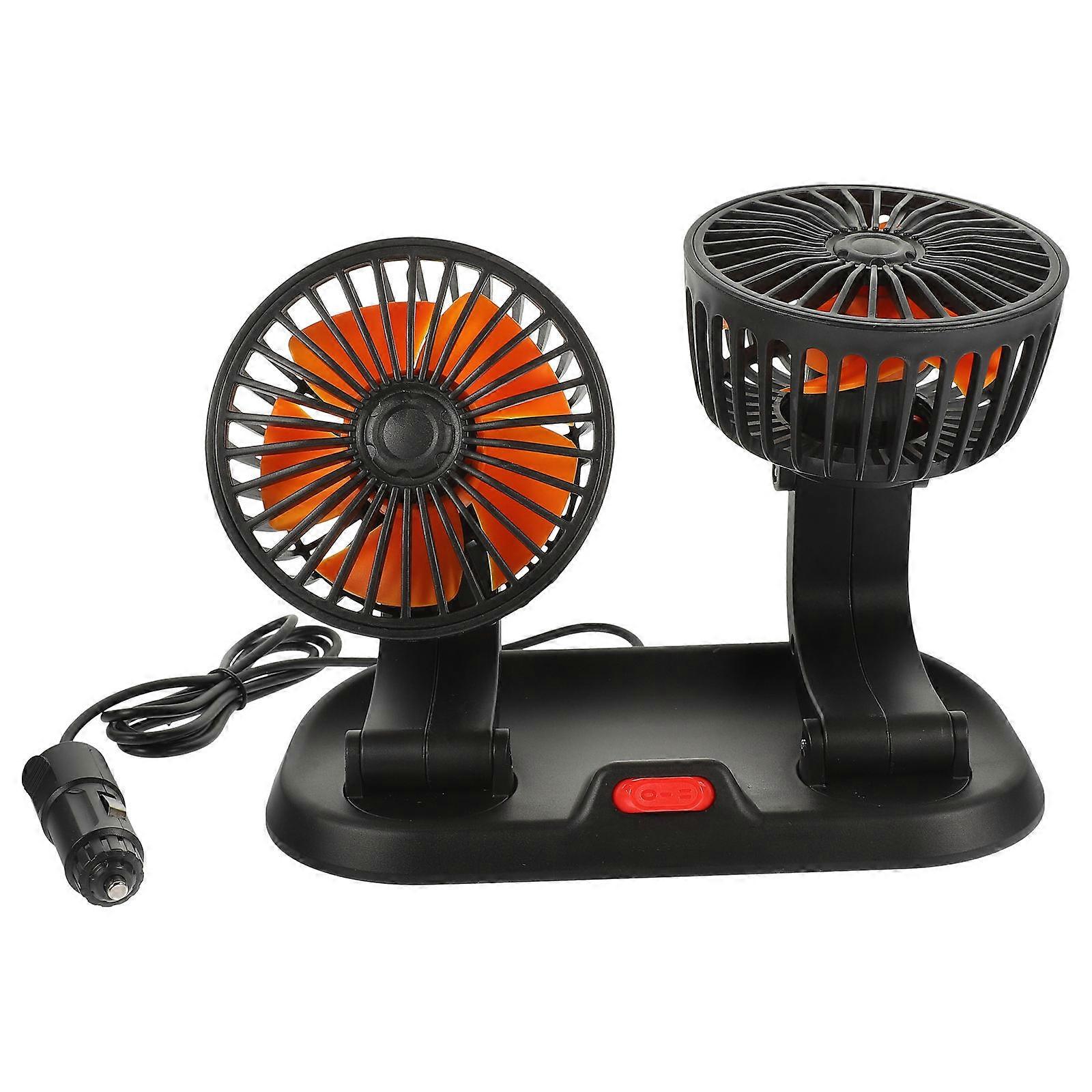 Dual Head Car Fan with 360-Degree Rotation and Adjustable Speed for Cooling Use Black PP Material