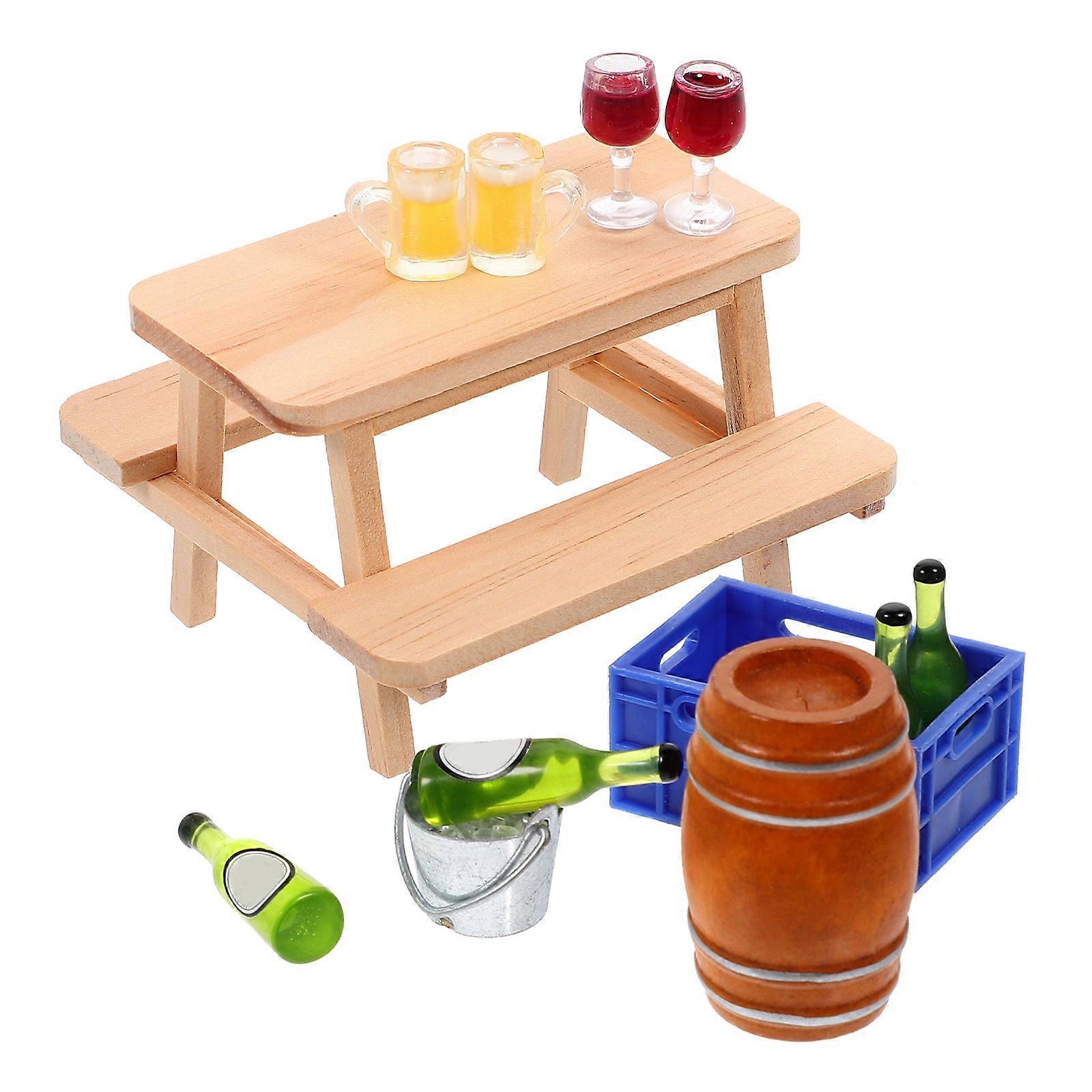 Wood Miniature Beer Barrel Set for Doll House Assorted Color Decorative Supplies