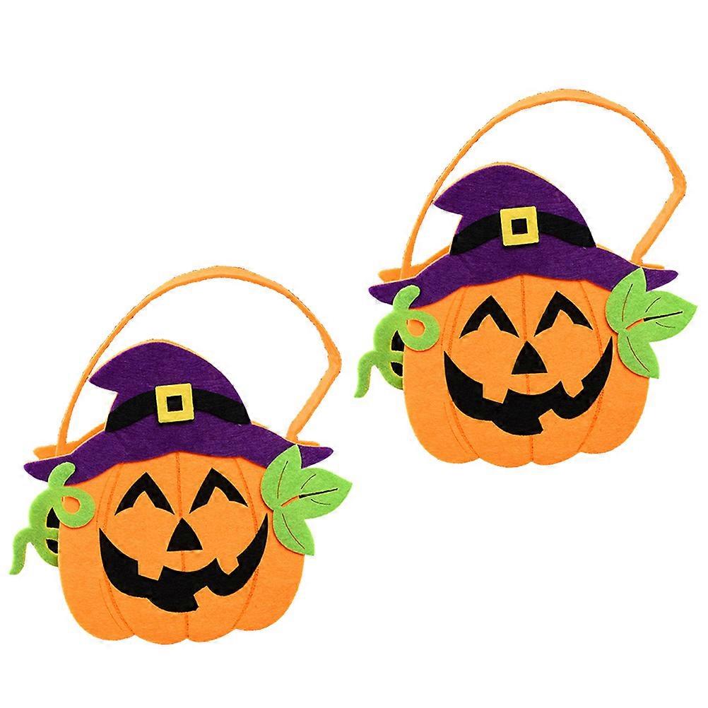Halloween Treat Bag Designed With Pumpkin Shape Rattan Hat For Children 17X17X7CM Portable Candy Holder 2Pcs