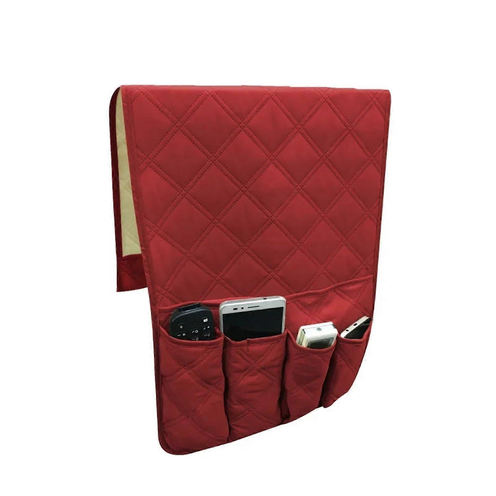 Sofa Armrest Covers Sofa Chair Arm Rest 6 Pocket Couch Remote Control Phone Storage Box Magazine Sundries Organizer Bag(Red)