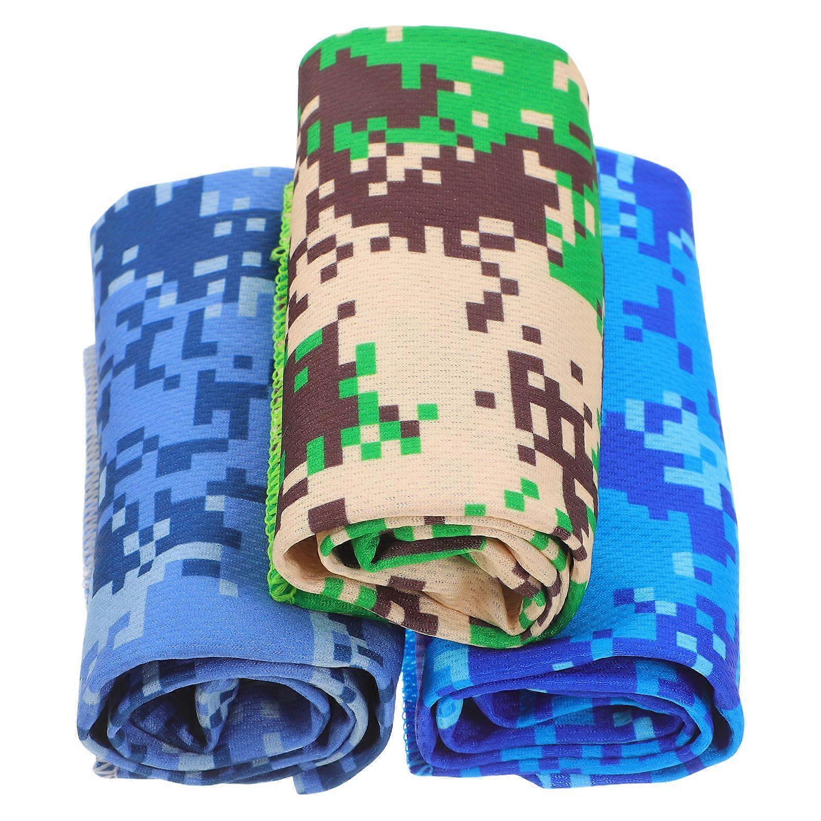 3Pcs Printed Coldness Sense Towels Summer Cooling Towel Quick Dry Towel Camouflage Printed Towels (Mixed Color)