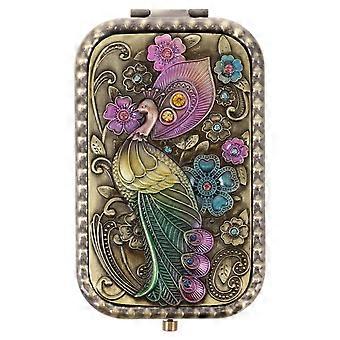 Vintage składane kompaktowe lustro Dwustronne lusterko kosmetyczne Peacock Metalowe kompaktowe składane lusterko podróżne do makijażu i podróży
