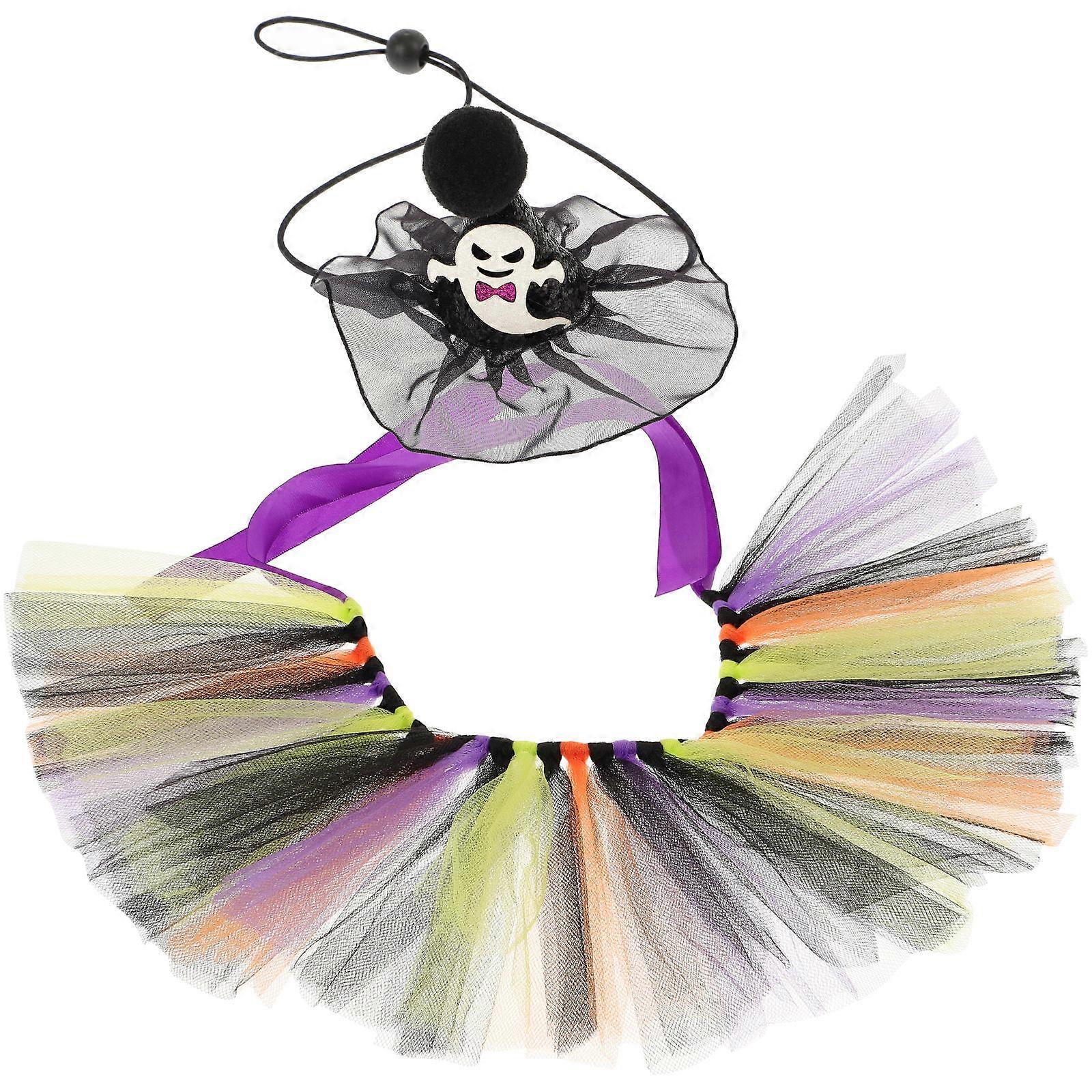 Halloween Dog Costume with Tutu Skirt and Elastic Ghost Hat – Cute Pet Cosplay Outfit for Cats and Dogs, Comfortable Fit for Halloween Parties and