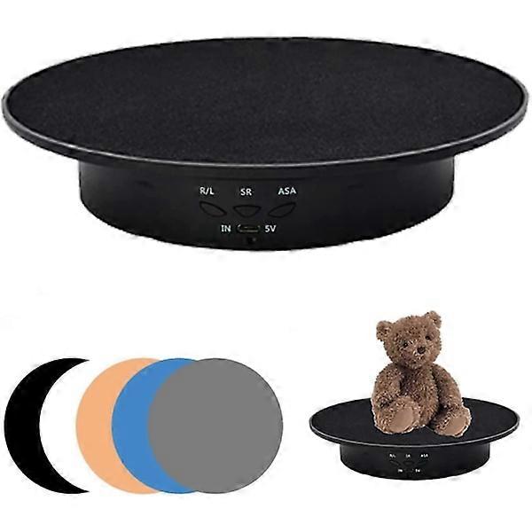 תצוגת פטיפון ממונע, מעמד חשמלי 90-180-360 מעלות, עומס 8 ק"ג, קוטר 20 ס"מ עם 5 תחתיות PVC (שחור)