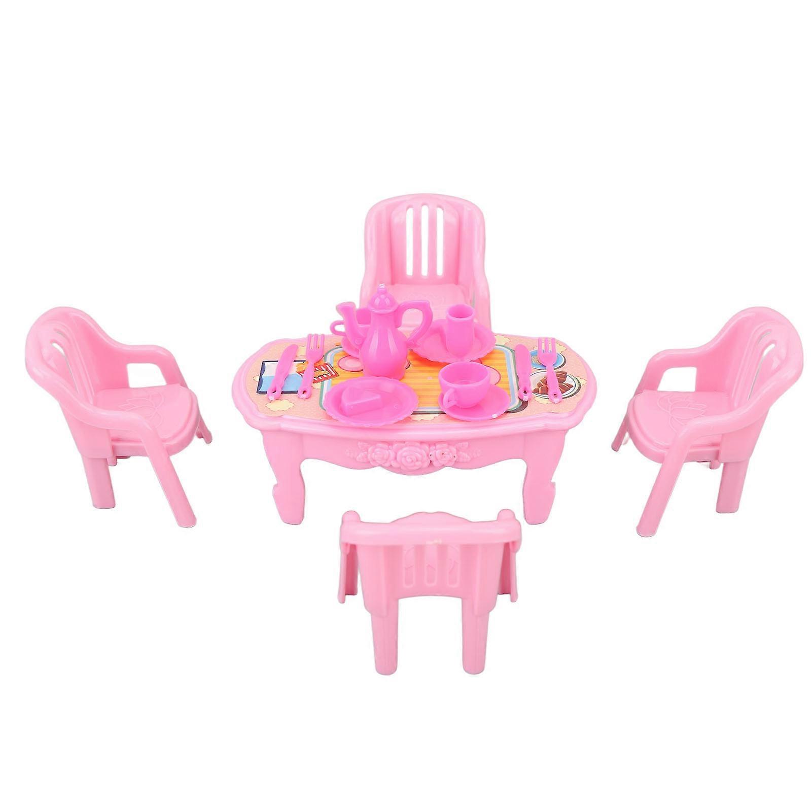 Dollhouse Dining Table Chairs 1:16 Scale Plastic Miniature 10.9x6cm