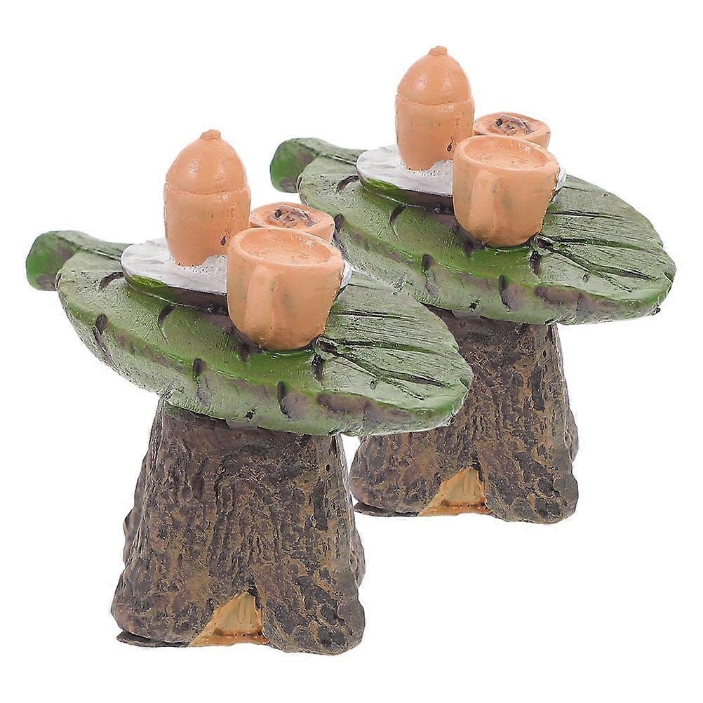 Fake Tea Table Decoration Resin Tea Table Model Tiny House Tea Table Assorted Color 5.60X5.00X3.50CM Decorative 2Pcs