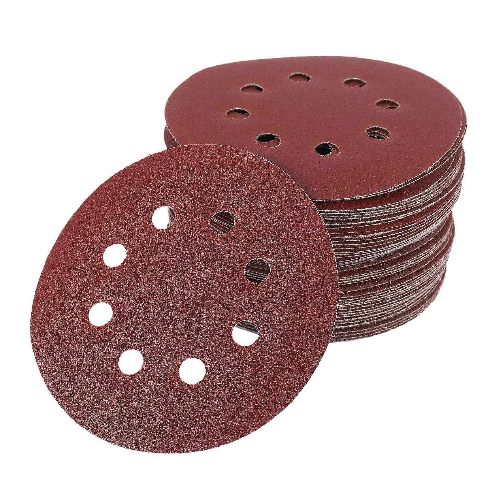 50Pcs 5 Inch 125Mm Round Sandpaper Eight Hole Disk Sand Sheets Grit 40/60/80/120/240 Hook And Loop