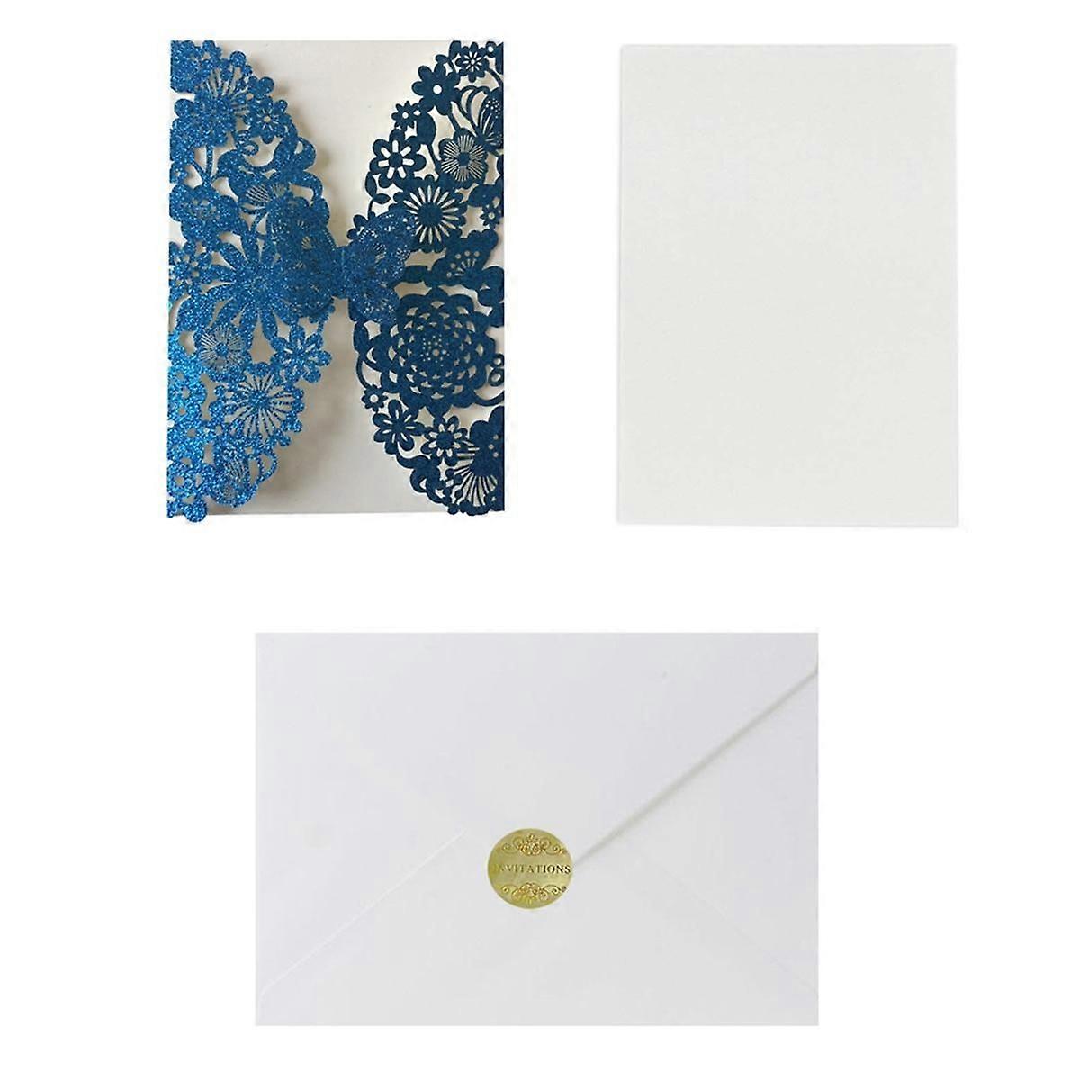 20 Set Butterfly Invitation Cards Lace Wedding Invitations with Envelopes( Blue Glitter)