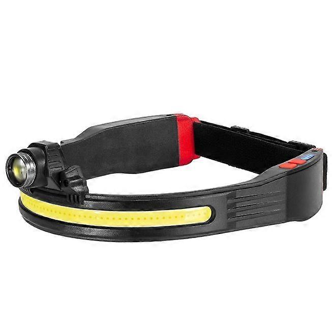 LED COB Head Light 10 Modes Zoomable Rechargeable Super Bright Headlamp with Red Warning Light for Hiking Cycling(Black)