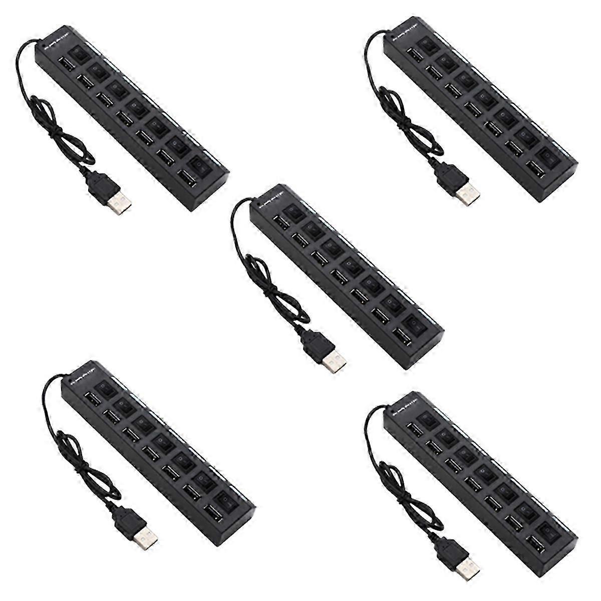 Usb Hub Extender 7-Port Switch Light Docking Station in Black & White, Pack of 5