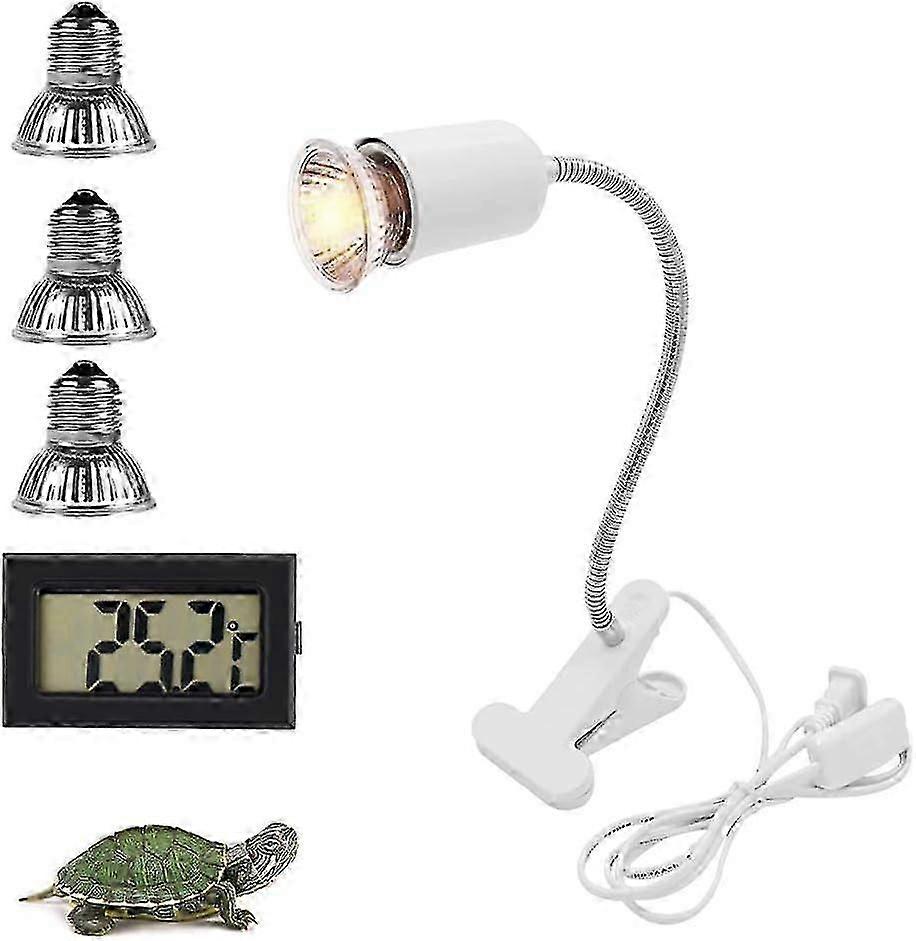 Heat Lamp, Tortoise Heating Bulb Heat Emitter Lamp, 3 Uva Uvb Bulbs 25w, 50w And 75w, And Water Tank Temperature Tester