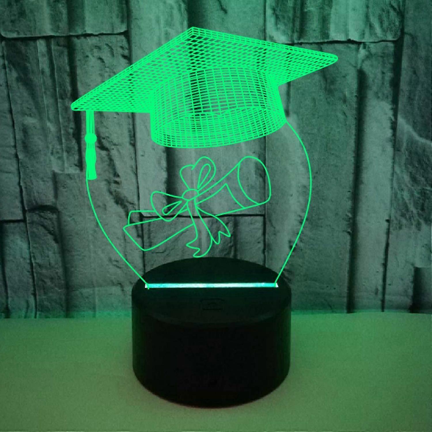 2025 Bachelor Cap 3D Night Light Colorful with Touch Remote Control 3D Illusion Lamp for Graduate -- Black Seat